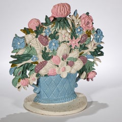 Floral Bouquet Door Stop Painted Cast Iron, American Folk Art