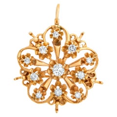 Vintage Floral Bouquet Pin/Pendant with 11 Diamonds