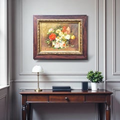 Floral Bouquet Signed by Sanchez, Oil on Canvas, 19th Century