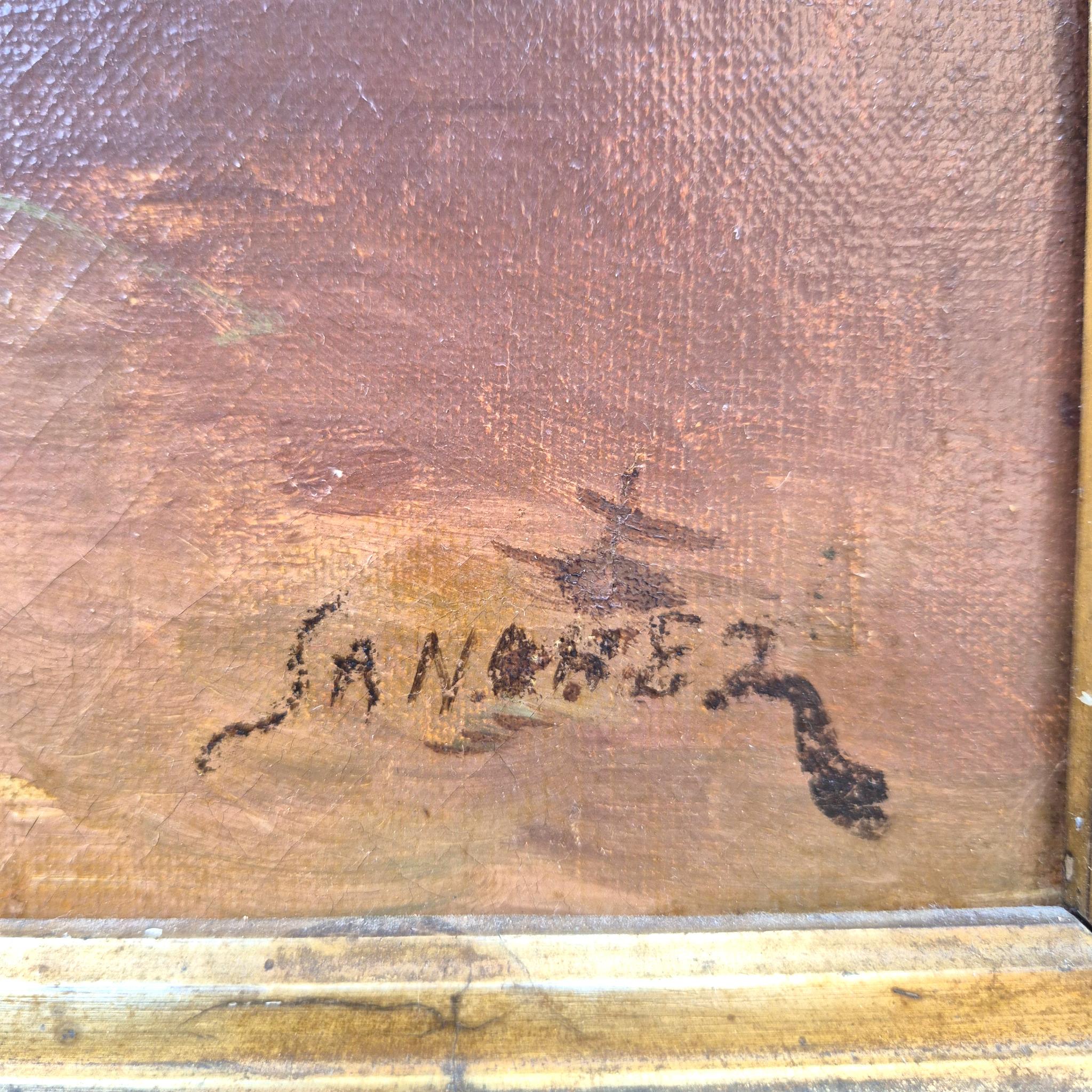 Blumenstrauß, signiert von Sanchez, Öl auf Leinwand, 19. (Geölt) im Angebot