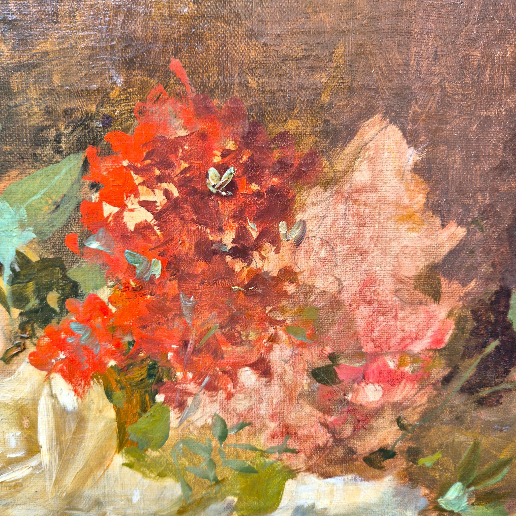 Blumenstrauß, signiert von Sanchez, Öl auf Leinwand, 19. (Spätes 19. Jahrhundert) im Angebot