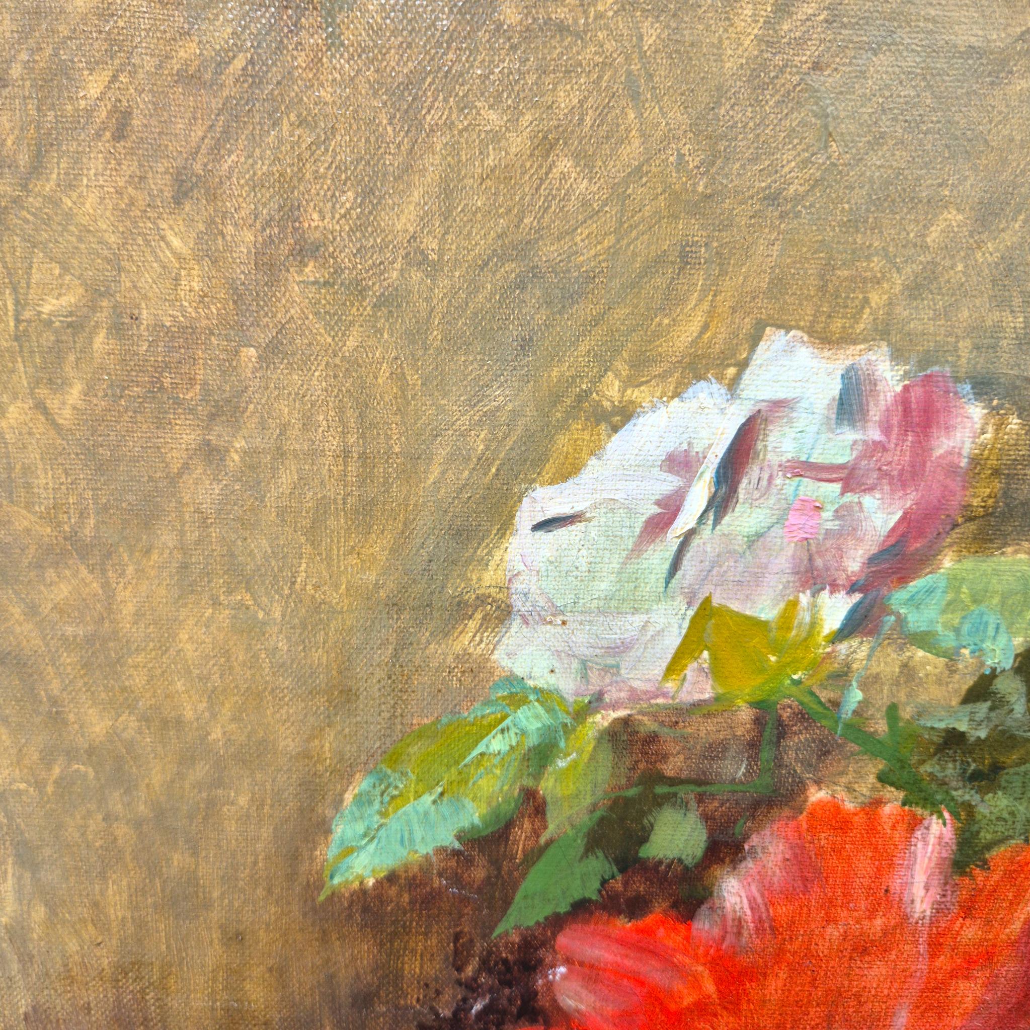 Blumenstrauß, signiert von Sanchez, Öl auf Leinwand, 19. im Angebot 2