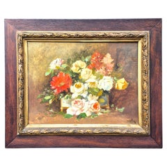 Antique Floral Bouquet Signed by Sanchez, Oil on Canvas, 19th Century