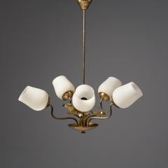 Lustre floral en laiton, PSO, Finlande, années 1940/1950