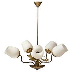 Floral Brass Chandelier, PSO, Finland, 1940/1950s
