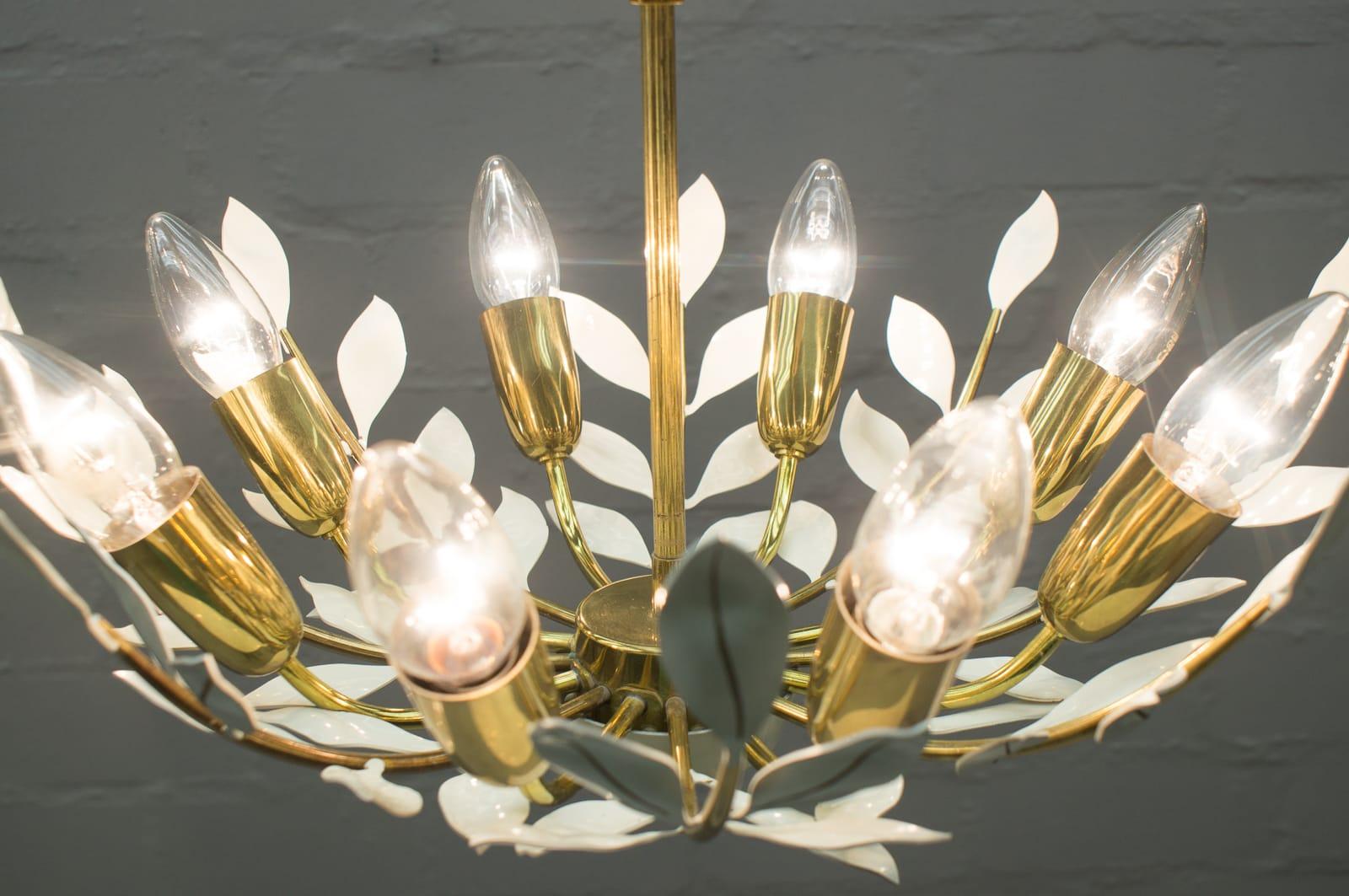 Hollywood Regency Floral Brass Sputnik Ceiling Lamp by Vereinigten Werkstätten München, 1950s