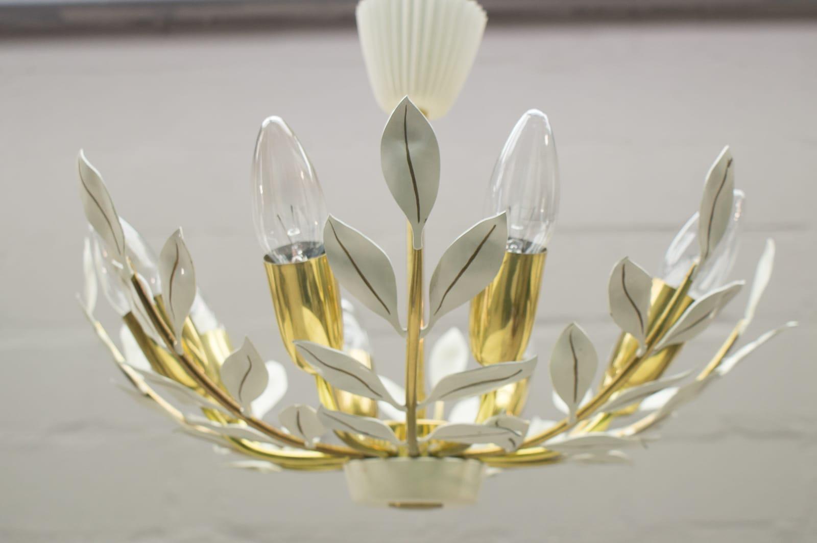 German Floral Brass Sputnik Ceiling Lamp by Vereinigten Werkstätten München, 1950s