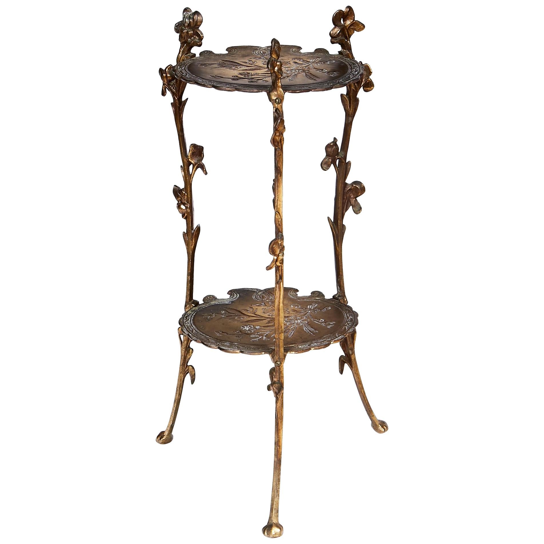 Floral Brass Two-Tier Plant Stand