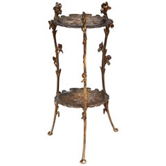 Antique Floral Brass Two-Tier Plant Stand