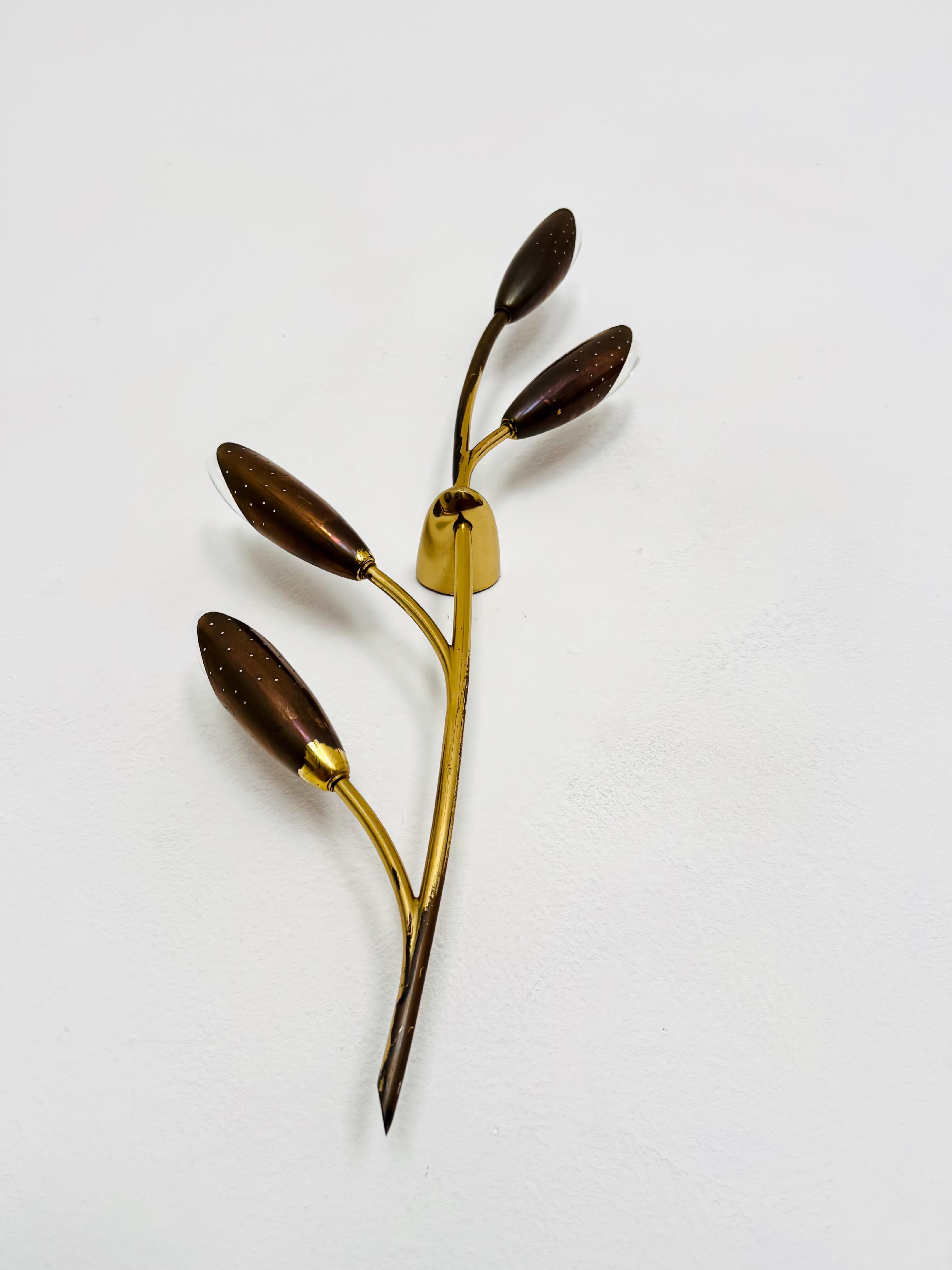 Austrian Floral Brass Wall Lamp by Rupert Nikoll For Sale