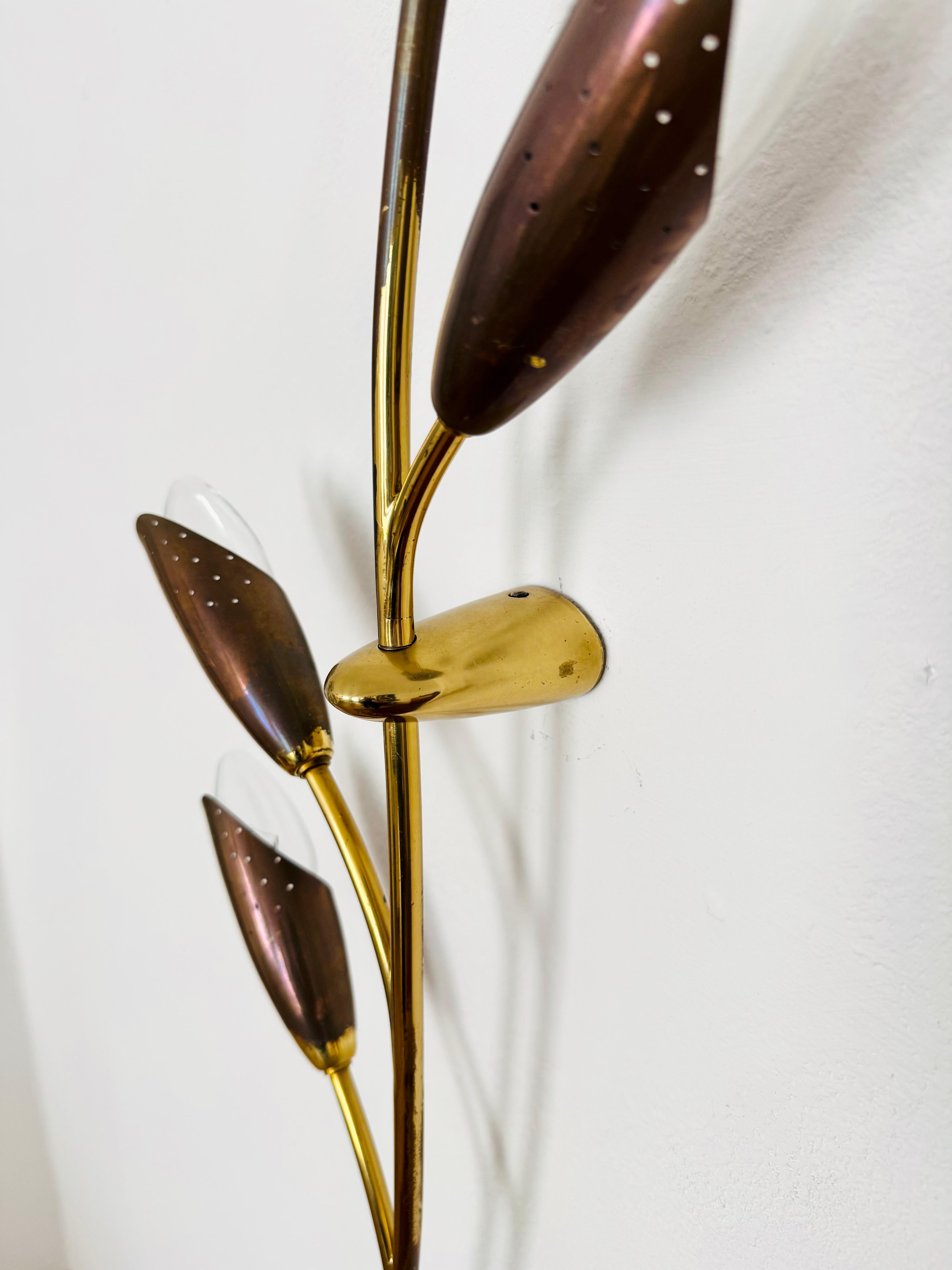 Metal Floral Brass Wall Lamp by Rupert Nikoll For Sale