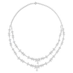 Floral Bridal 22.42Ct Layered Diamond Necklace For Wife 14 Carat White Gold