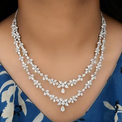 Floral Bridal 22.42Ct Layered Diamond Necklace For Wife 18 Carat White Gold