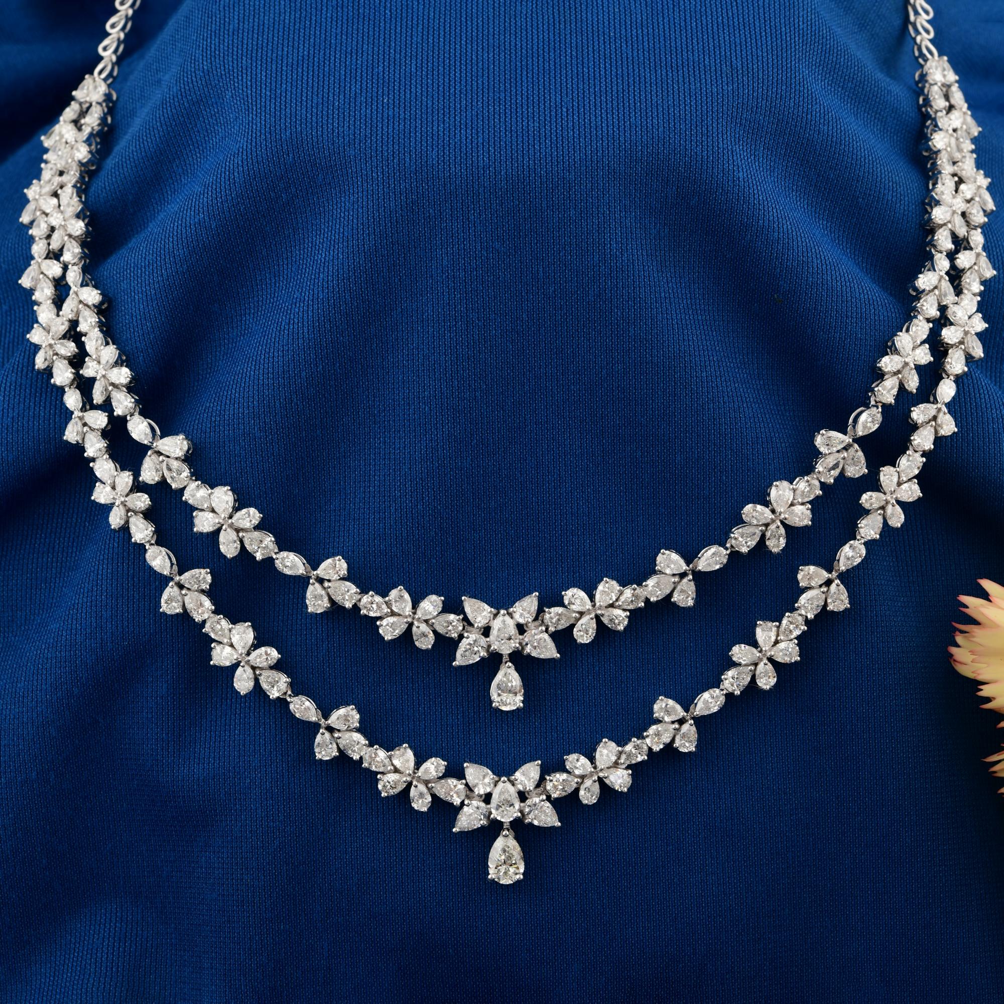 Collana floreale da sposa con diamanti a strati da 22,42 carati per la moglie in oro bianco da 18 carati In condizioni Nuovo in vendita a Diera, Dubai