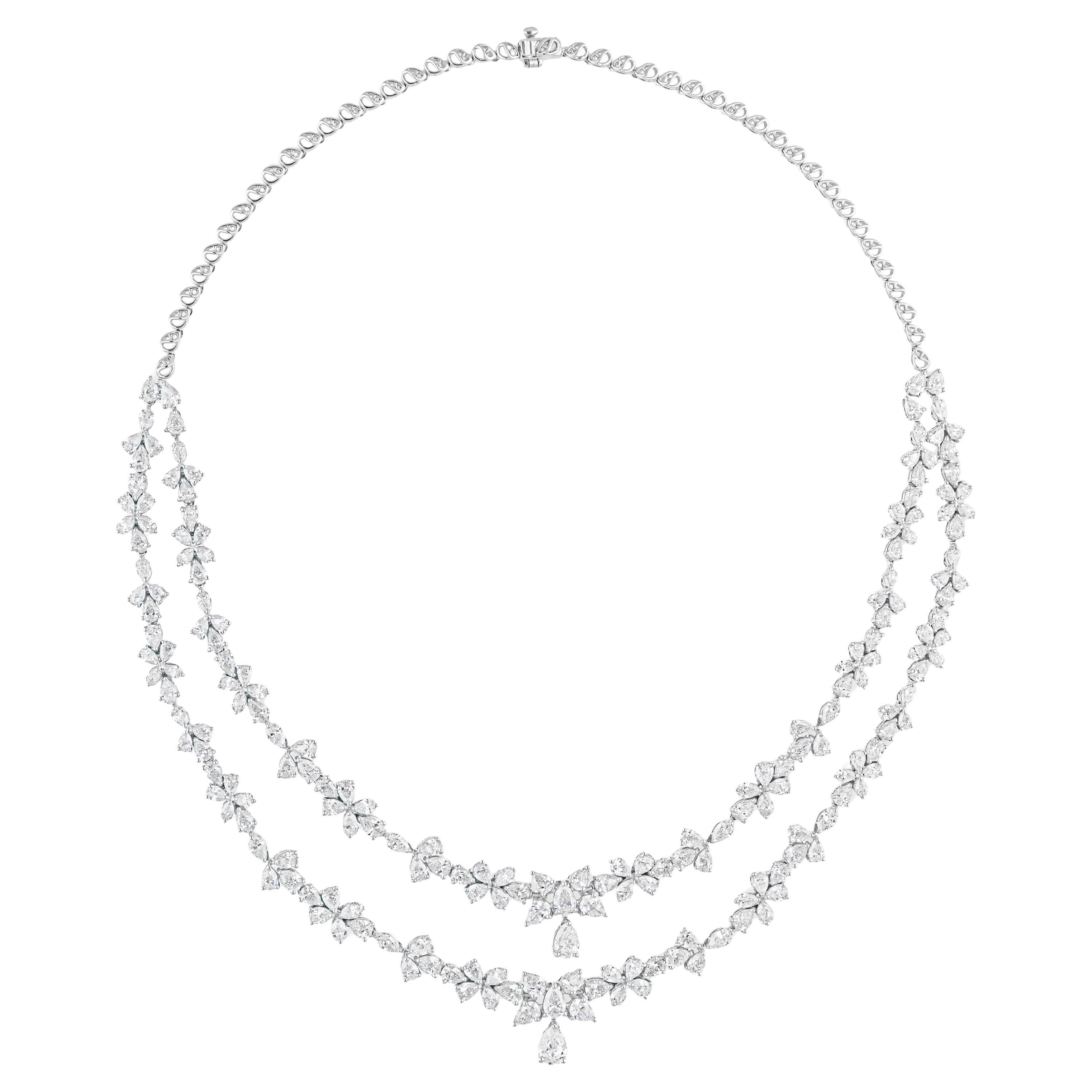 Collana floreale da sposa con diamanti a strati da 22,42 carati per la moglie in oro bianco da 18 carati in vendita