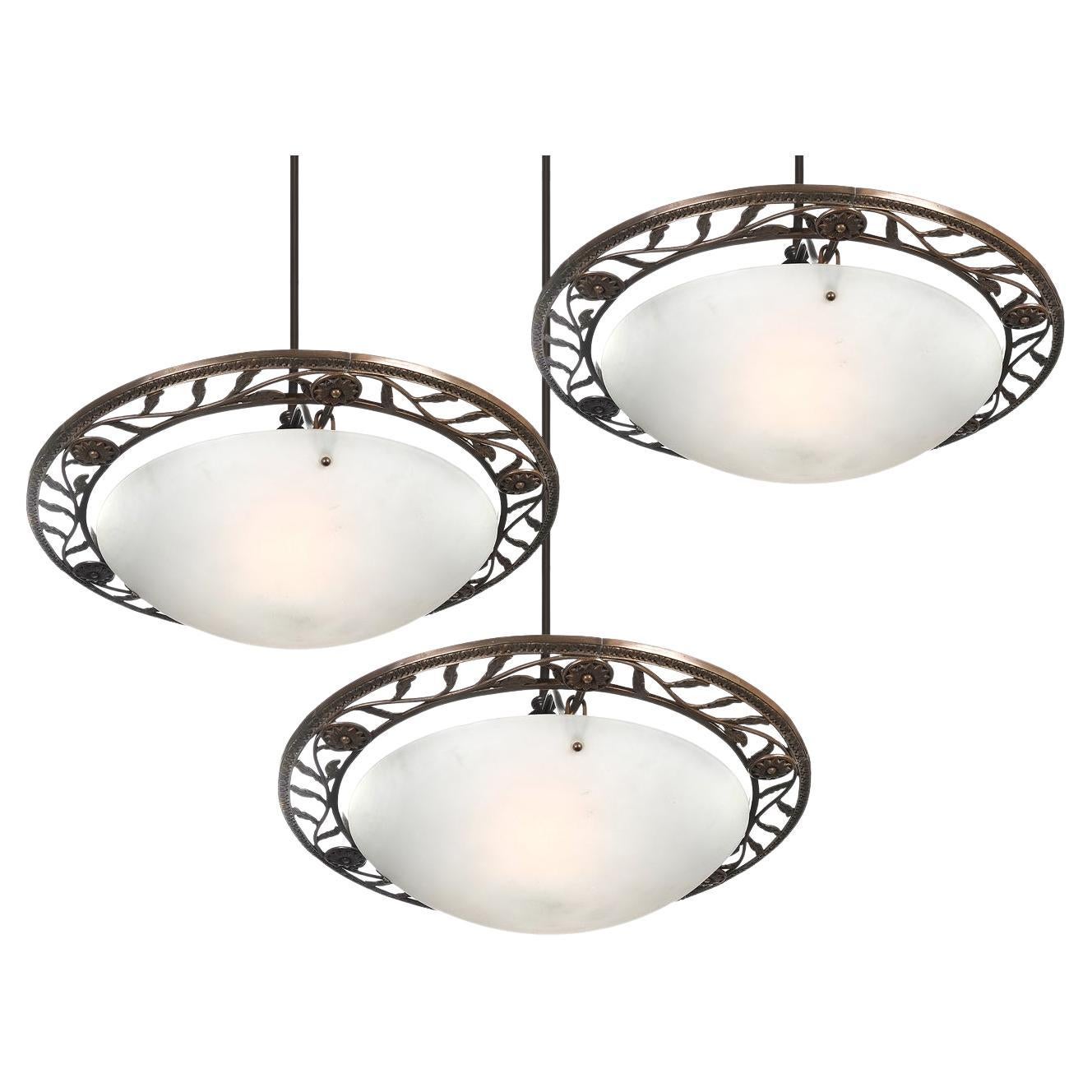 Bronze Federal Style "Liberty" Alabaster Dome Chandelier For Sale at