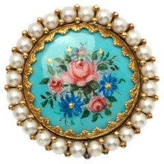 Blumenbrosche und Anhänger mit polychromer Emaille und Perlen