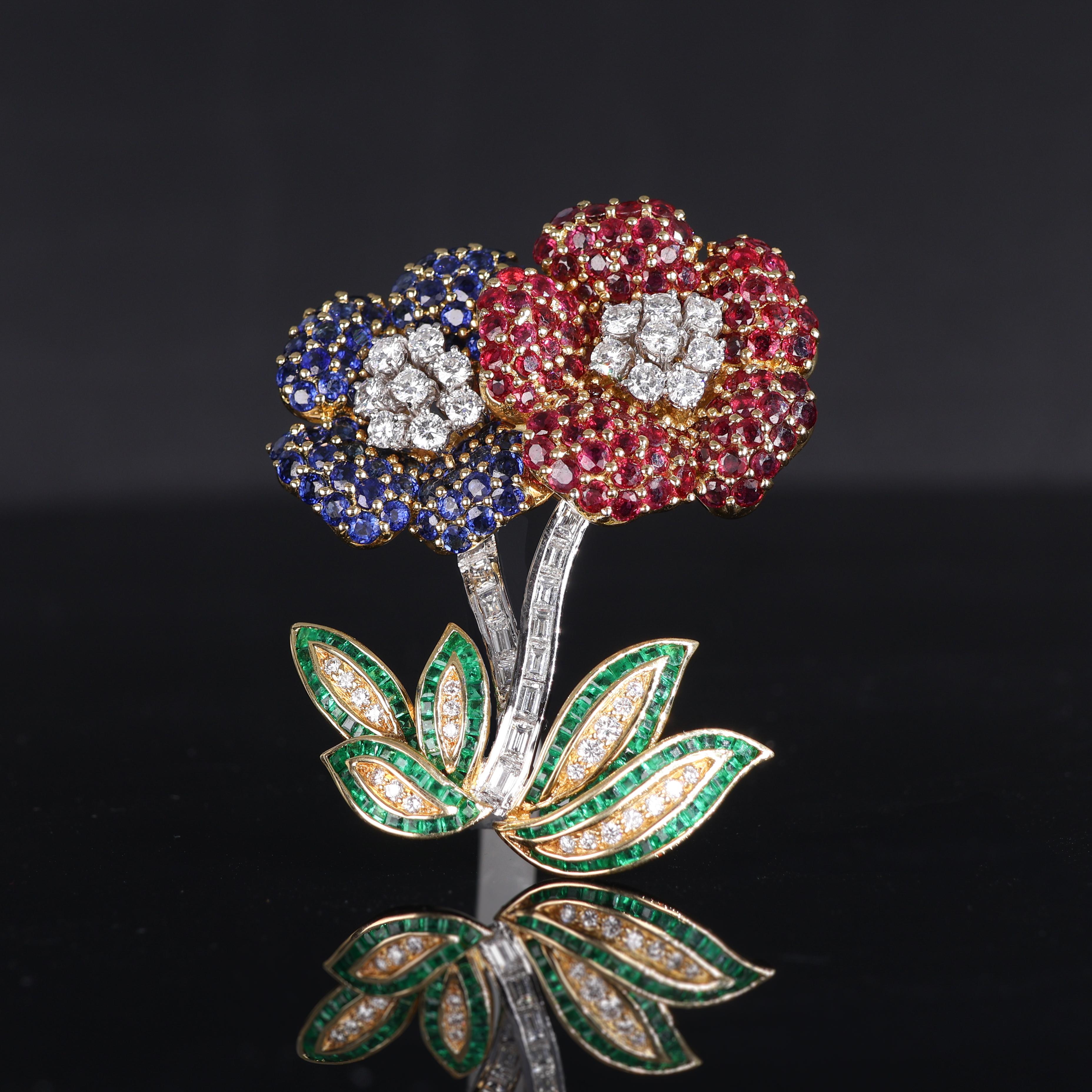 IMPORTANT NOTE:
✔ No additional costs will be added to this order.
✔ Shipping and customs duties are fully covered by us.
--------------------
A stunning brooch crafted from 18K yellow and white gold, featuring a vibrant floral motif. The design is