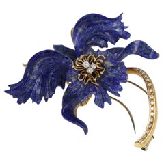 Broche-colgante Floral de Oro Amarillo con Lapislázuli Natural y Diamantes