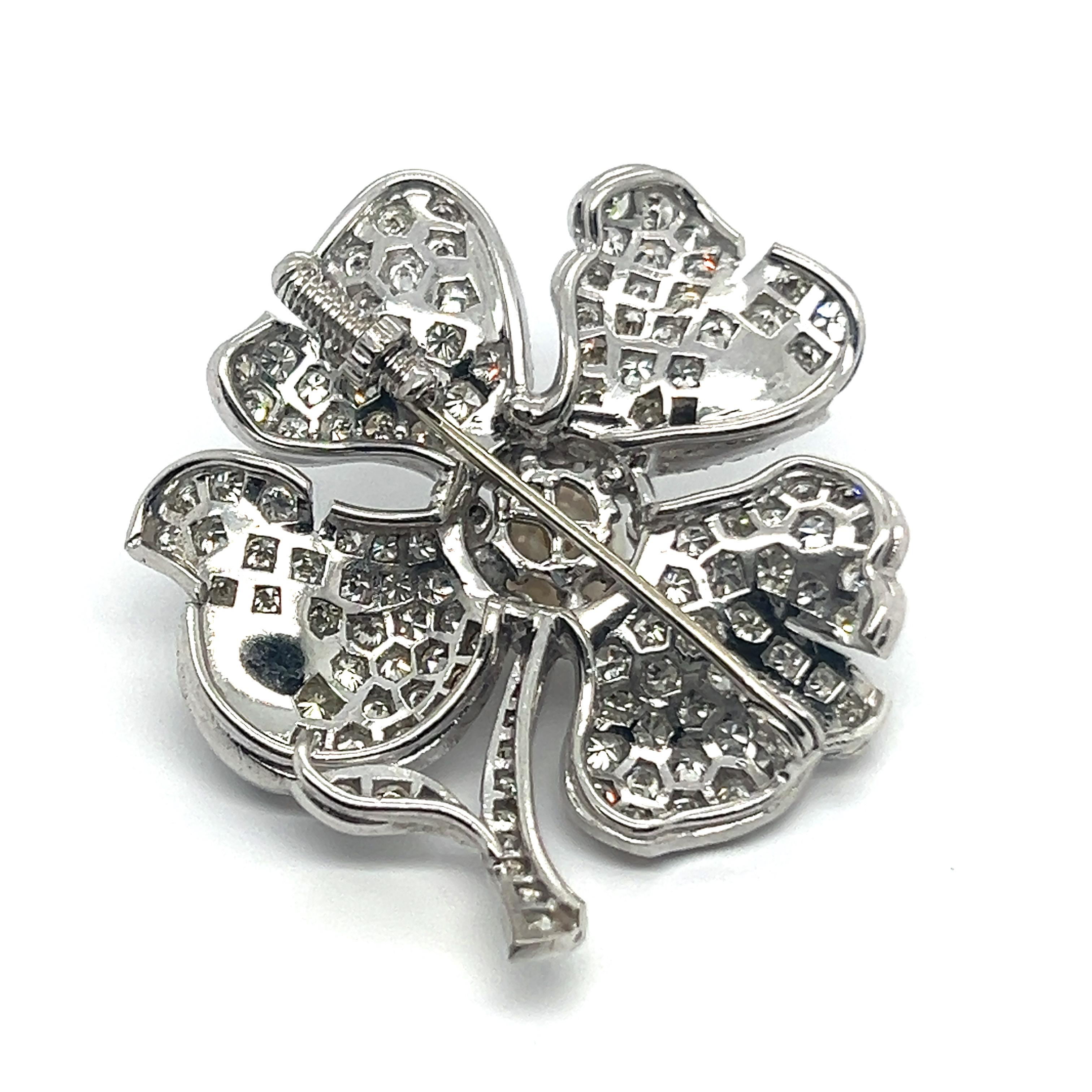 Floral Brooch with Diamonds & Akoya Pearl in Platinum For Sale 1
