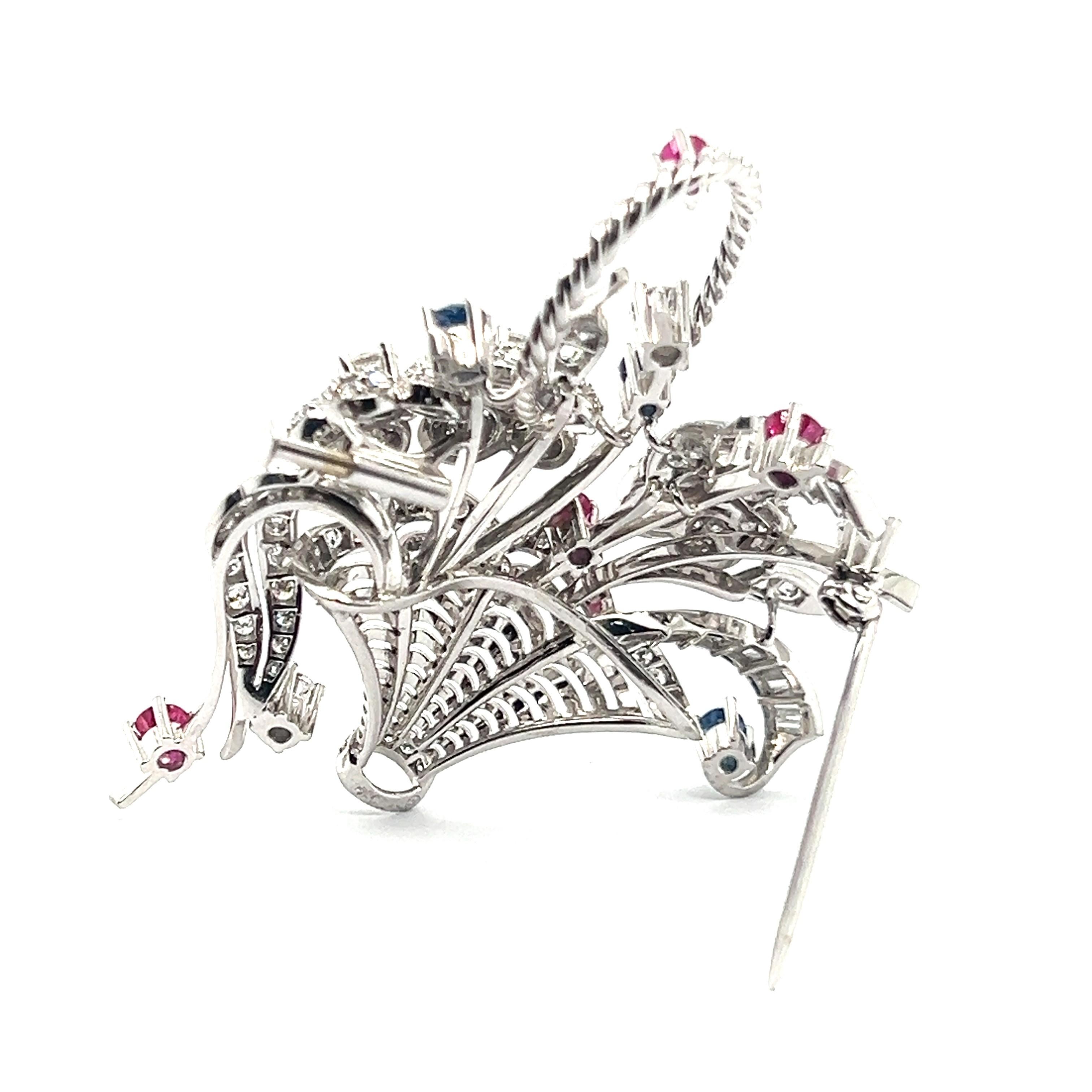 Floral Brooch with Diamonds, Pink & Blue Sapphires in 18 Karat White Gold For Sale 4