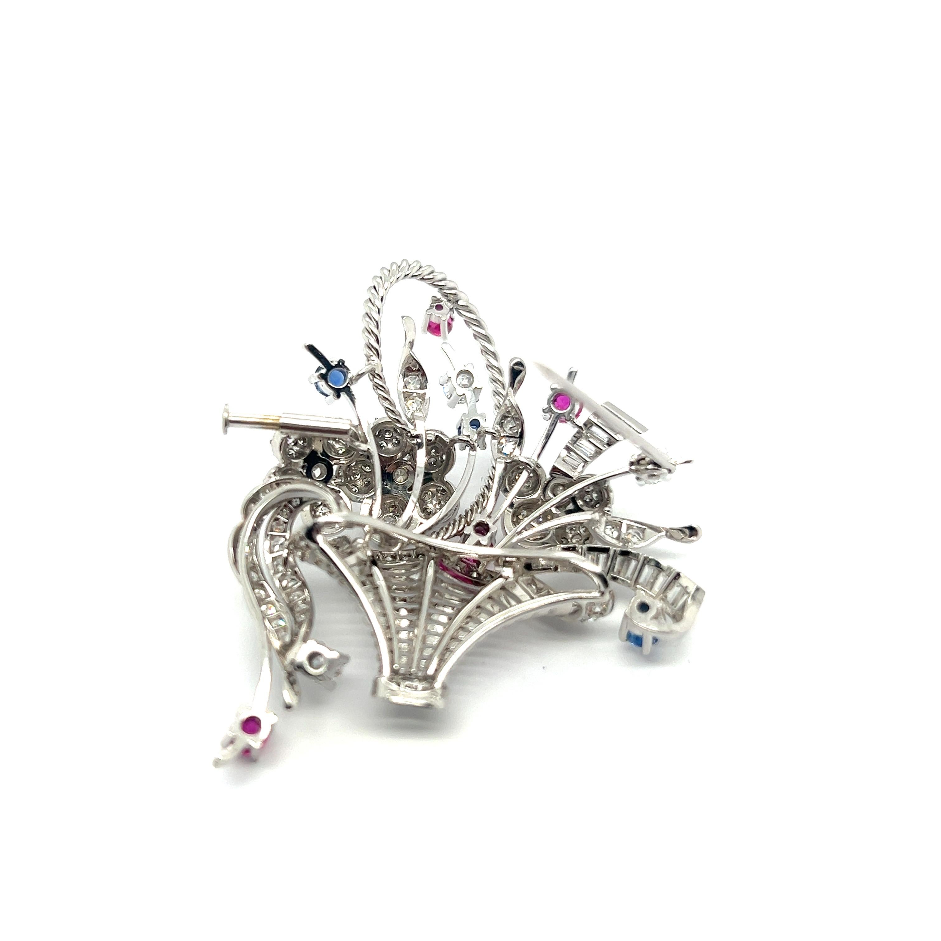 Floral Brooch with Diamonds, Pink & Blue Sapphires in 18 Karat White Gold For Sale 6