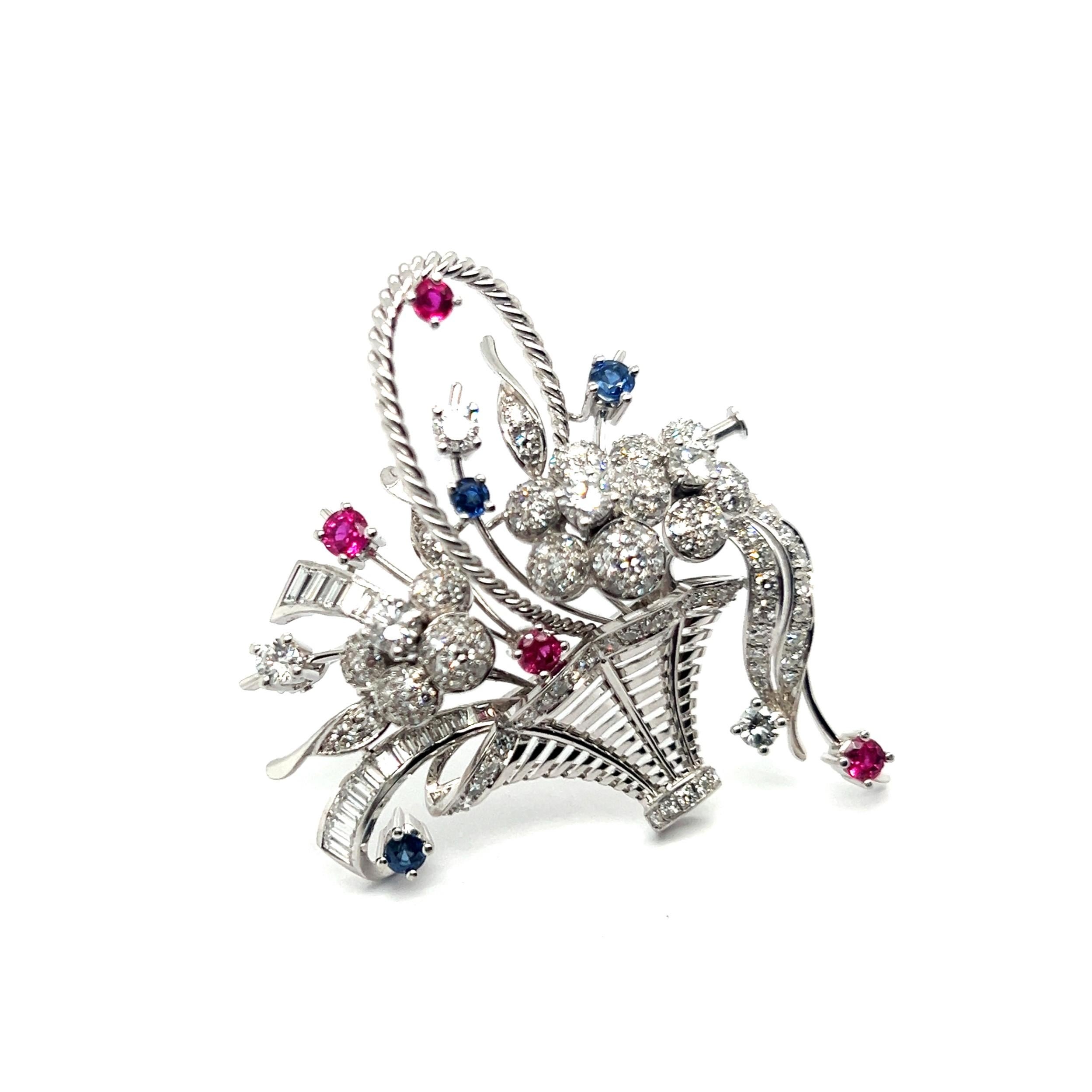 Floral Brooch with Diamonds, Pink & Blue Sapphires in 18 Karat White Gold For Sale 7