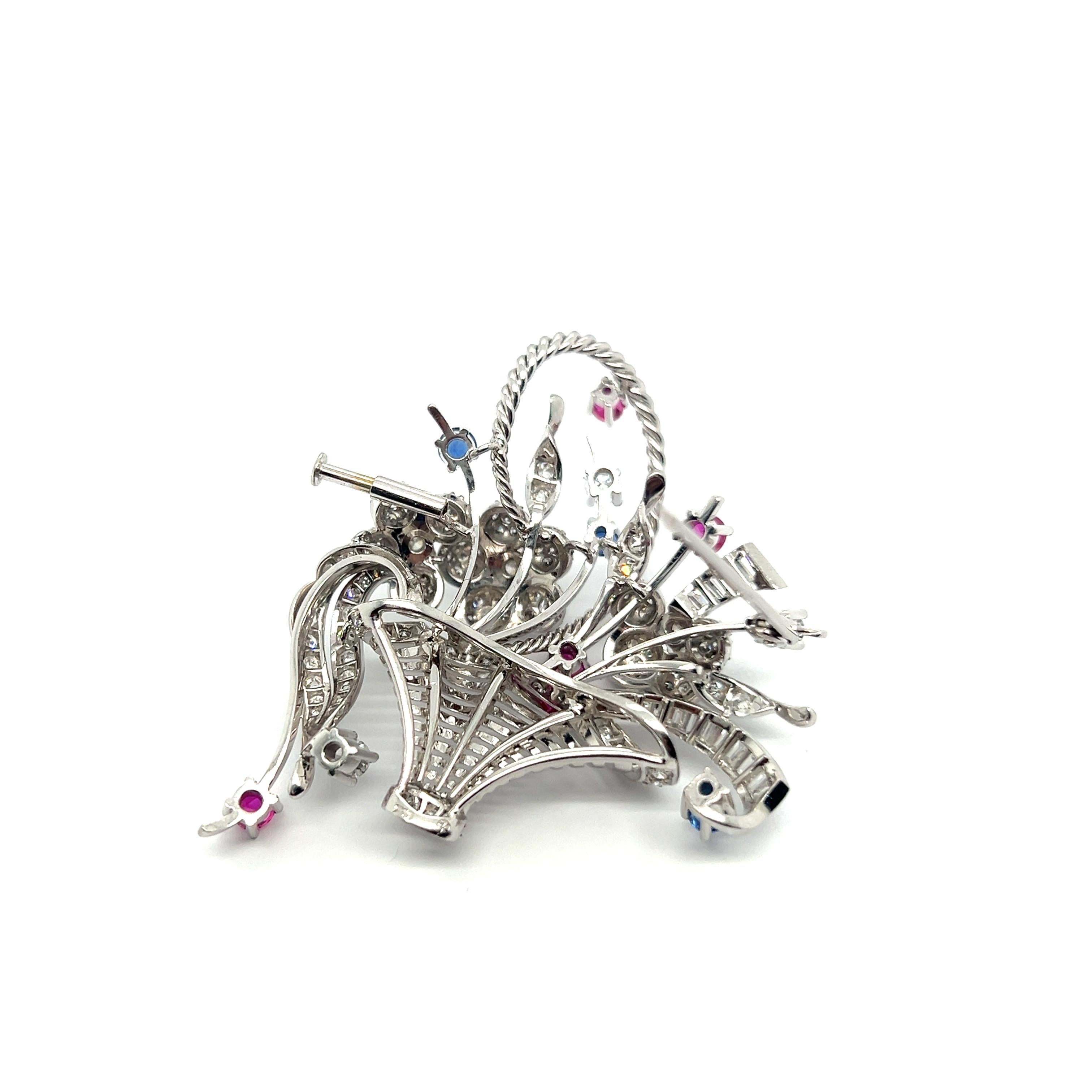 Floral Brooch with Diamonds, Pink & Blue Sapphires in 18 Karat White Gold For Sale 3