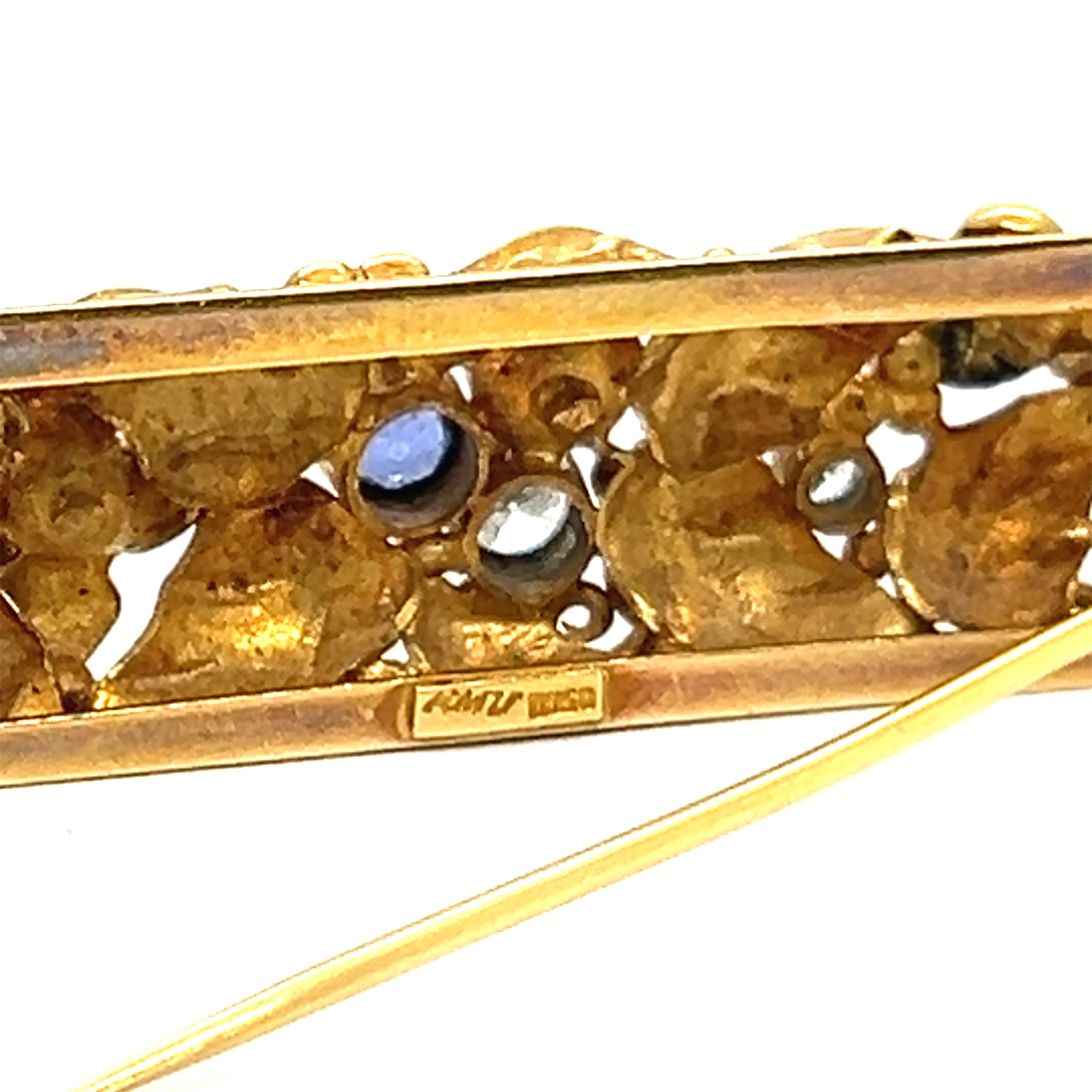 Broche Floral con Zafiros, Diamantes y Perlas en Oro Amarillo de 18 Kilates en Bueno estado para la venta en Lucerne, CH