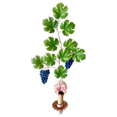 Floral brunch of grapes wall light Bright Tole hand paint Metal, Italy 1960s