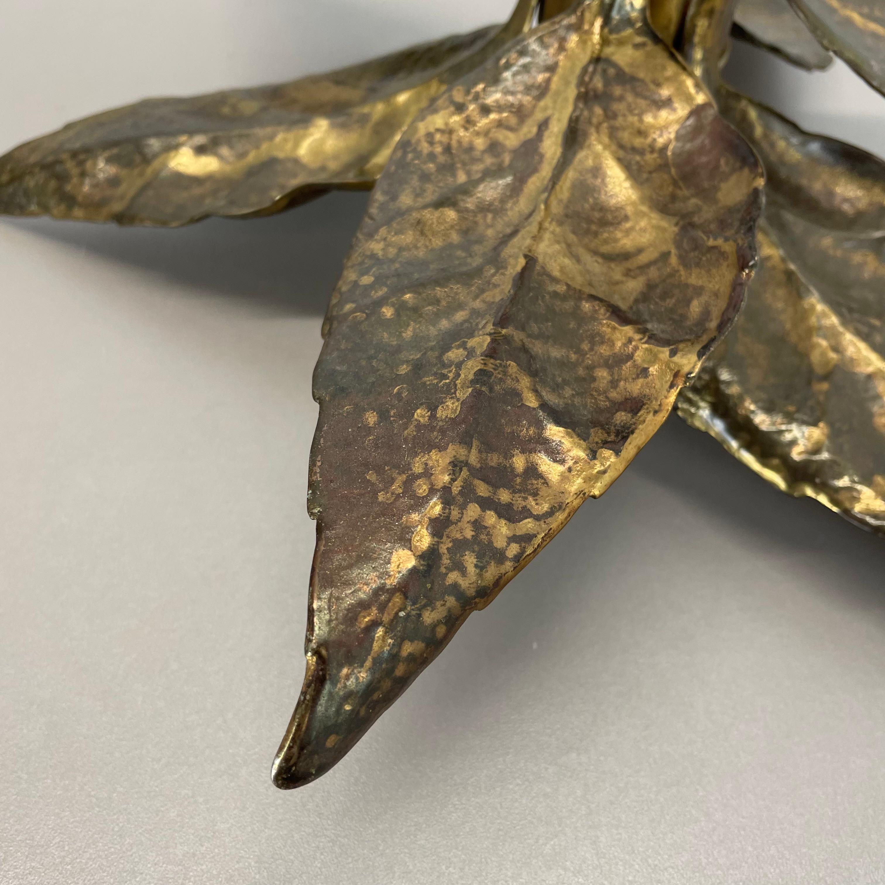 Floral Brutalist Brass Metal Wall Ceiling Light by Willy Daro Belgium, 1970s no1 For Sale 10