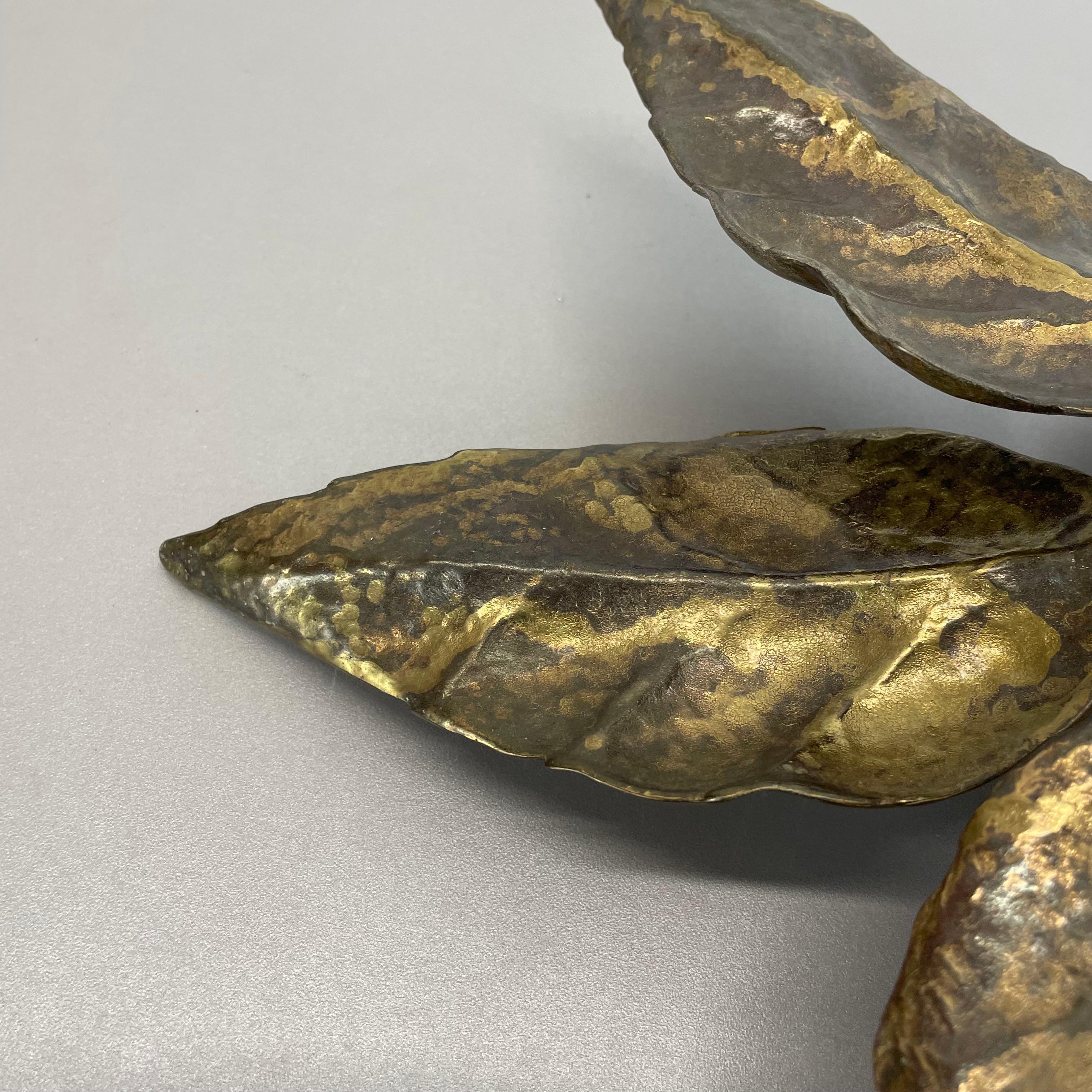Floral Brutalist Brass Metal Wall Ceiling Light by Willy Daro Belgium, 1970s no1 For Sale 11