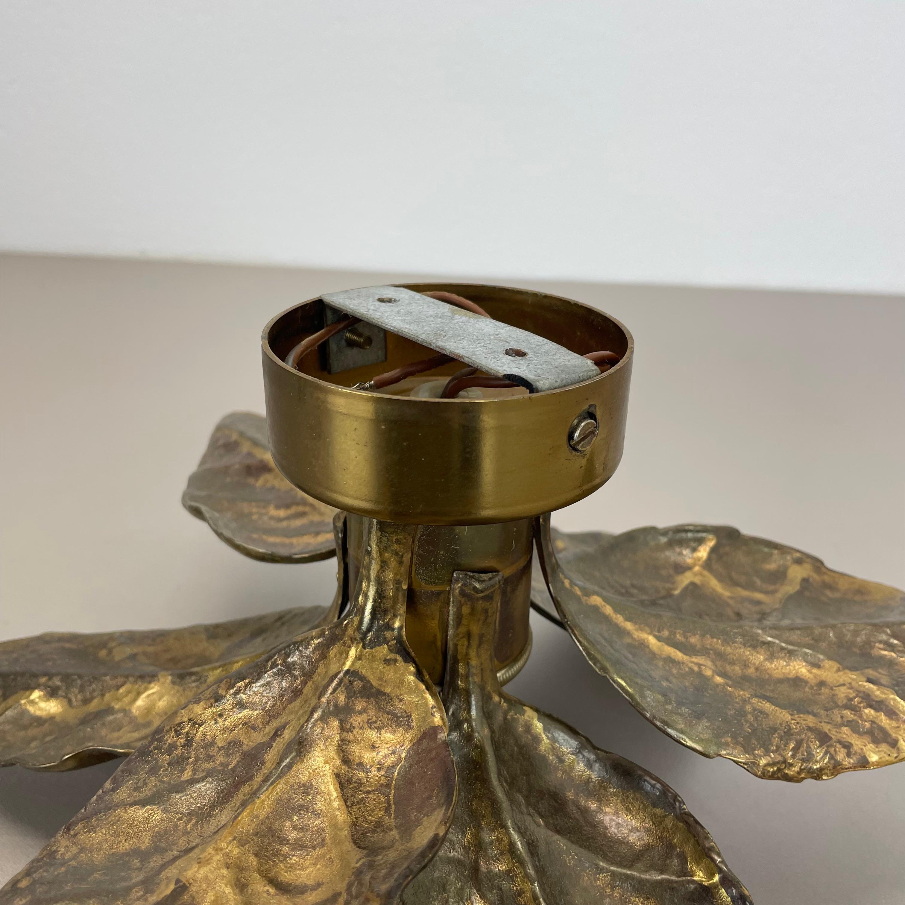 Floral Brutalist Brass Metal Wall Ceiling Light by Willy Daro Belgium, 1970s no1 For Sale 13