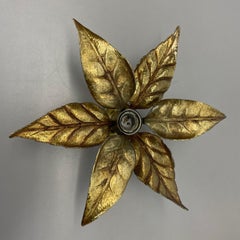Floral Brutalist Brass Metal Wall Ceiling Light by Willy Daro Belgium, 1970s no2