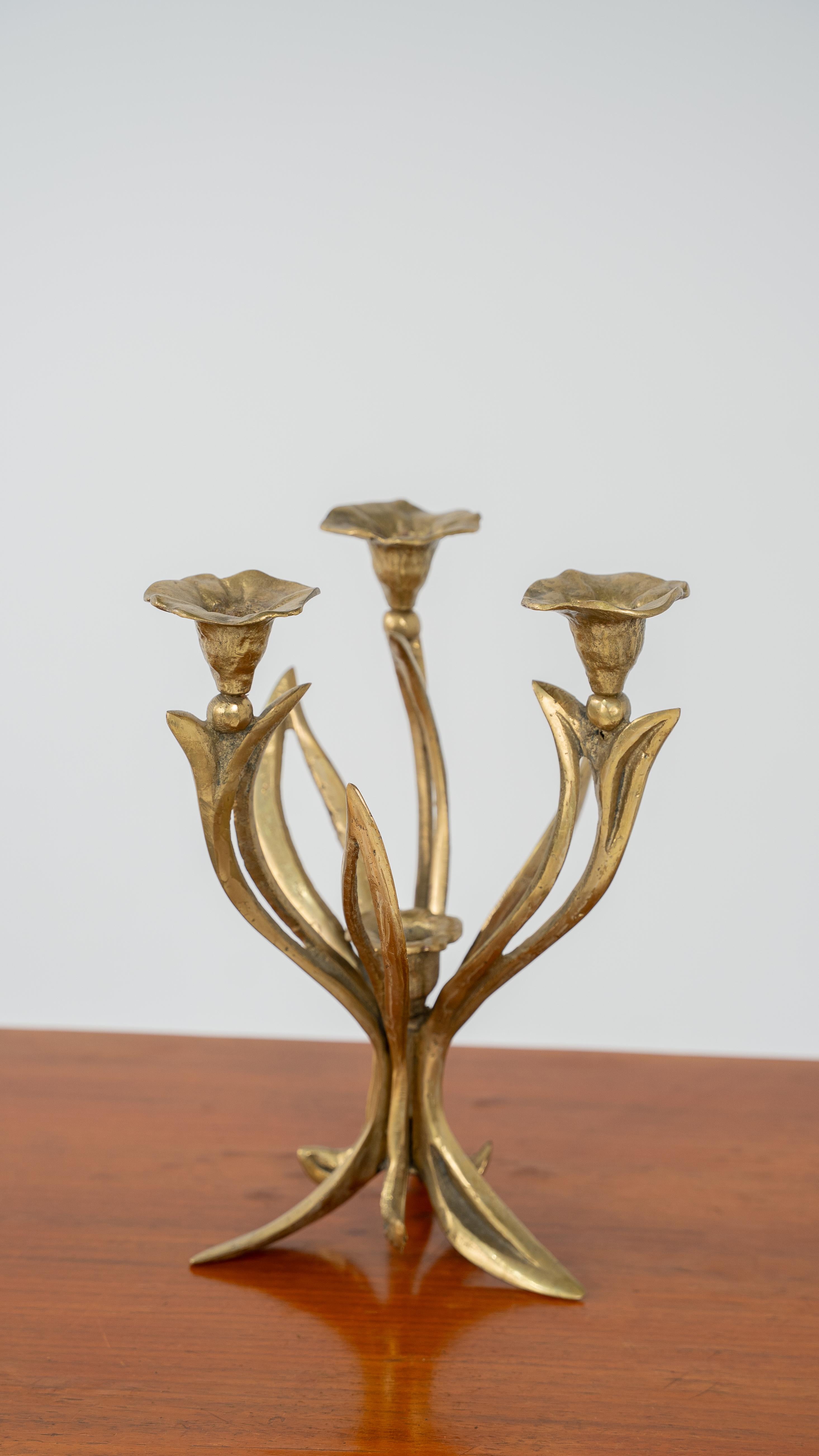 Austrian Floral Brutalist Candle Holder For Sale