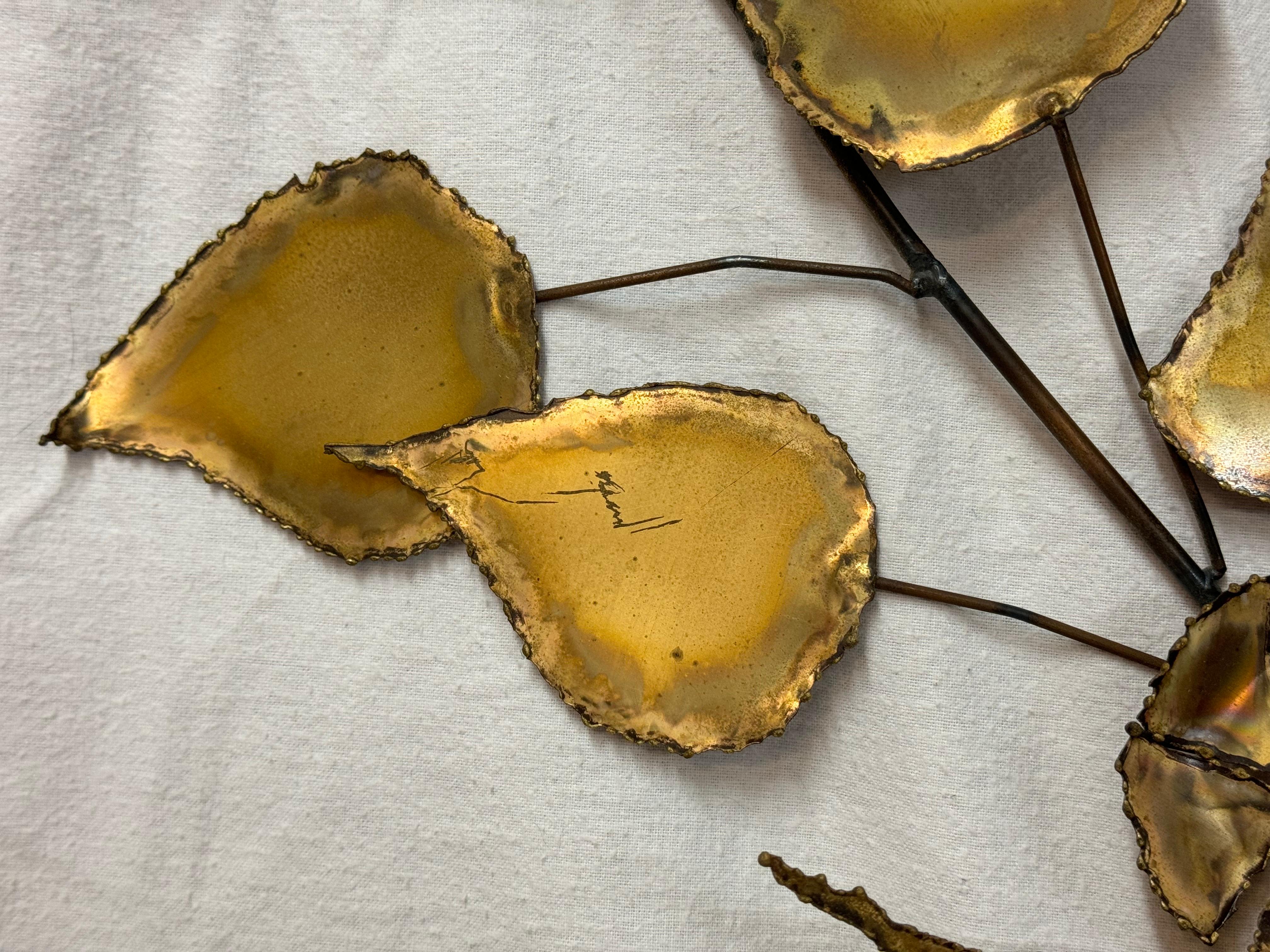 Floral Brutalist Gilt Wall Sculpture in the style of Curtis Jere For Sale 4