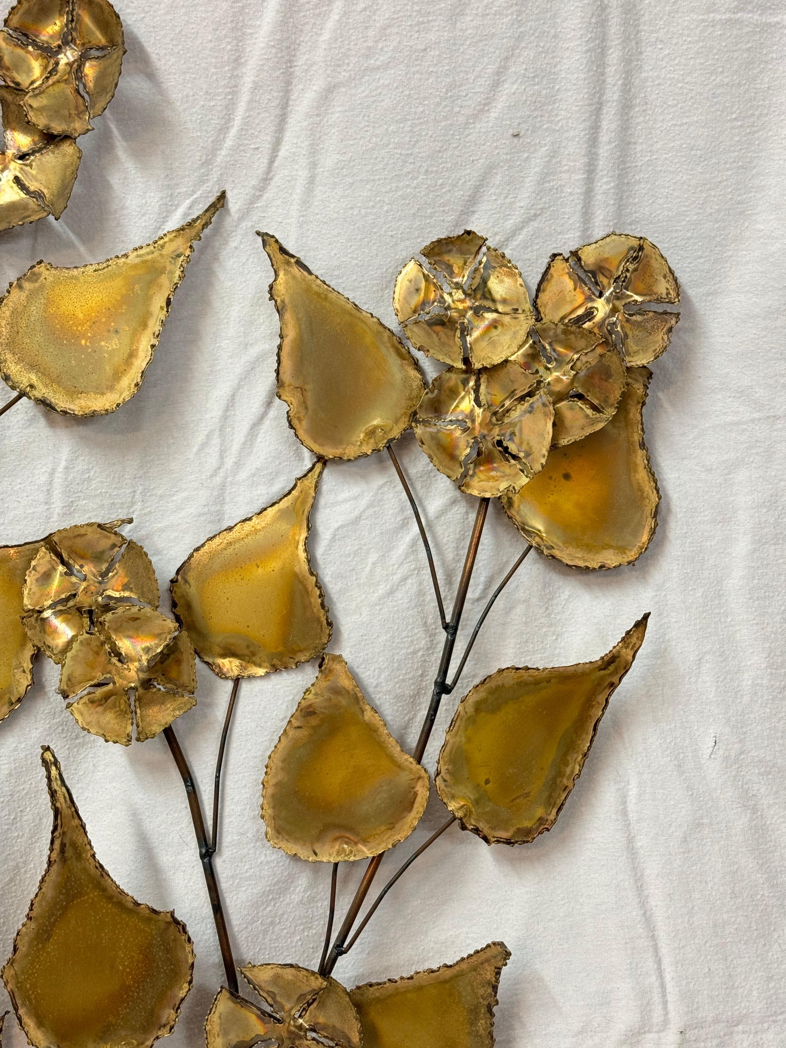 Floral Brutalist Gilt Wall Sculpture in the style of Curtis Jere For Sale 5
