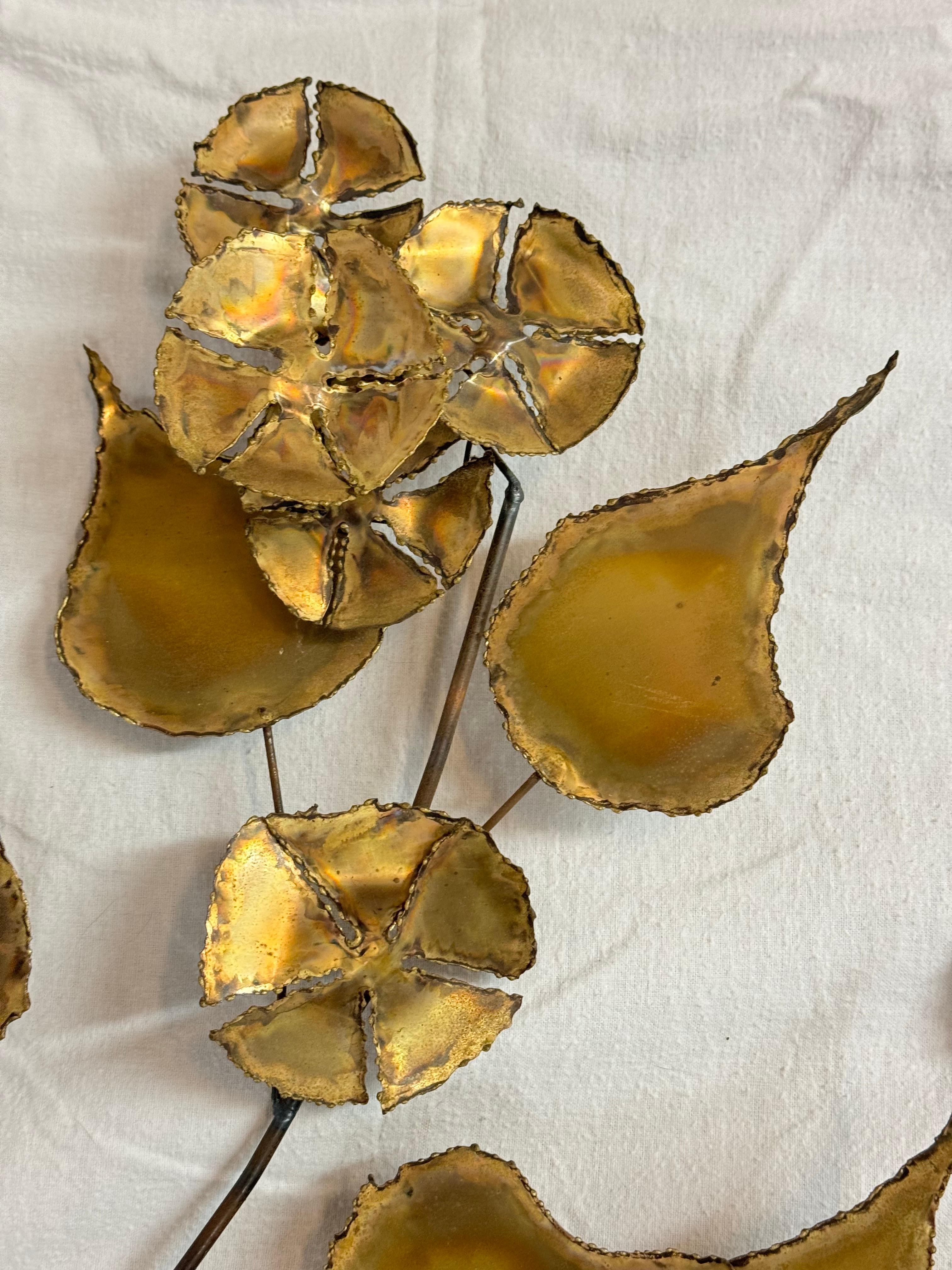 Floral Brutalist Gilt Wall Sculpture in the style of Curtis Jere For Sale 6
