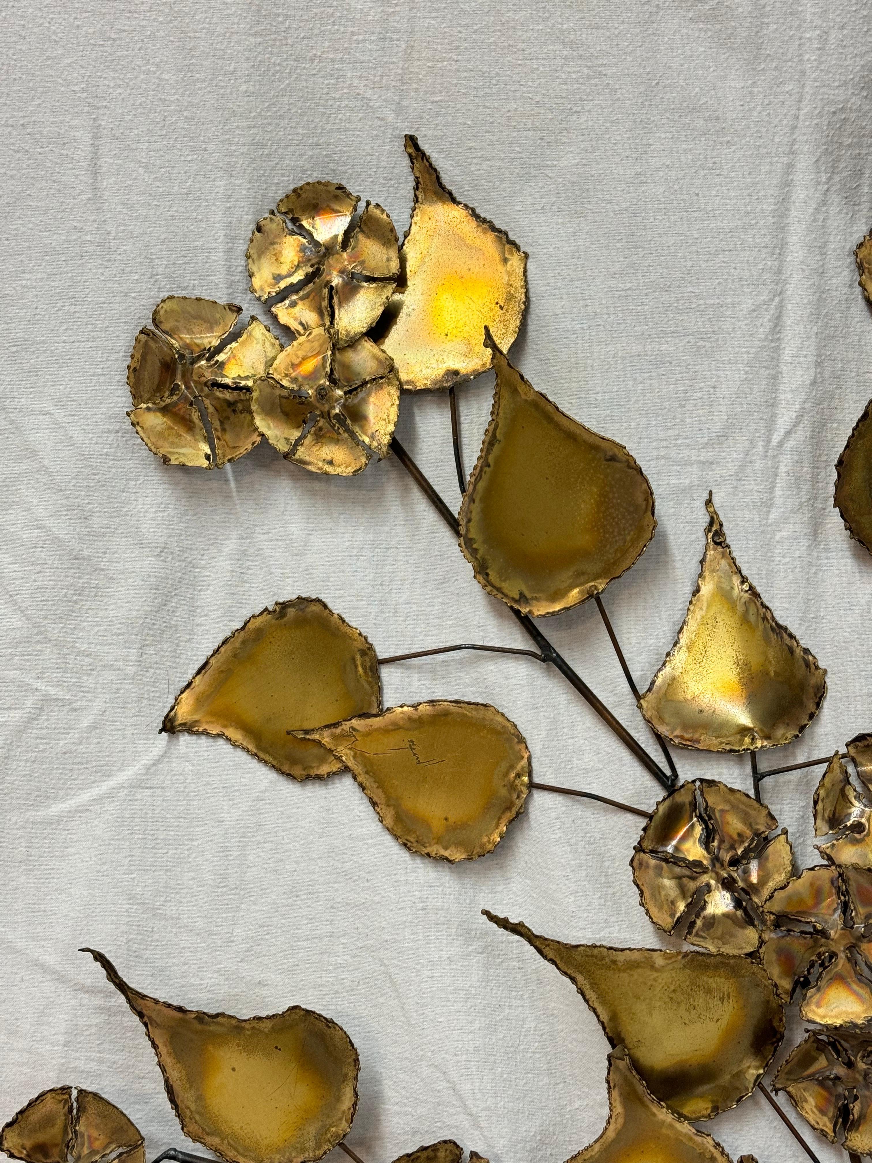 Floral Brutalist Gilt Wall Sculpture in the style of Curtis Jere For Sale 7