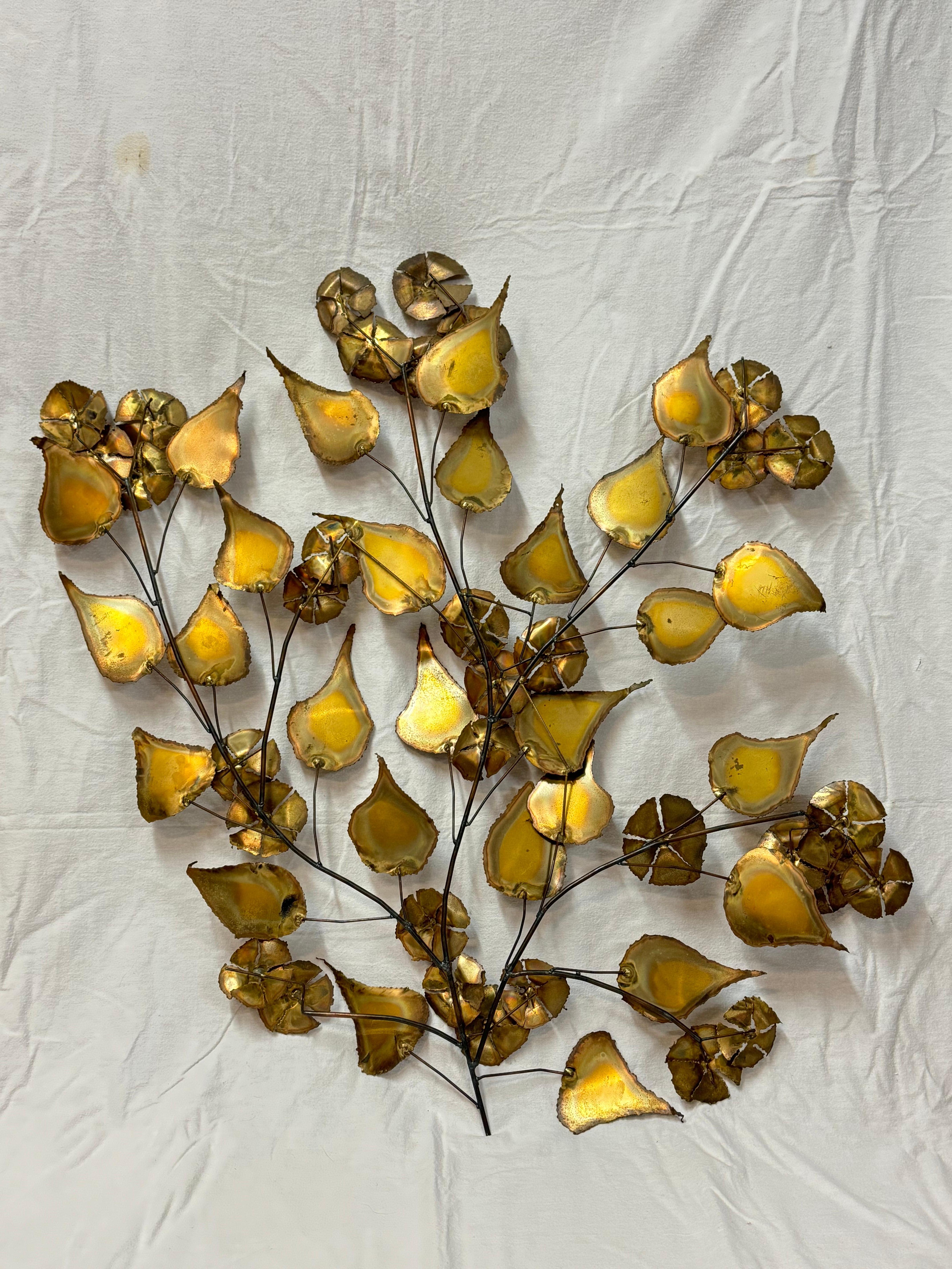 Floral Brutalist Gilt Wall Sculpture in the style of Curtis Jere For Sale 8