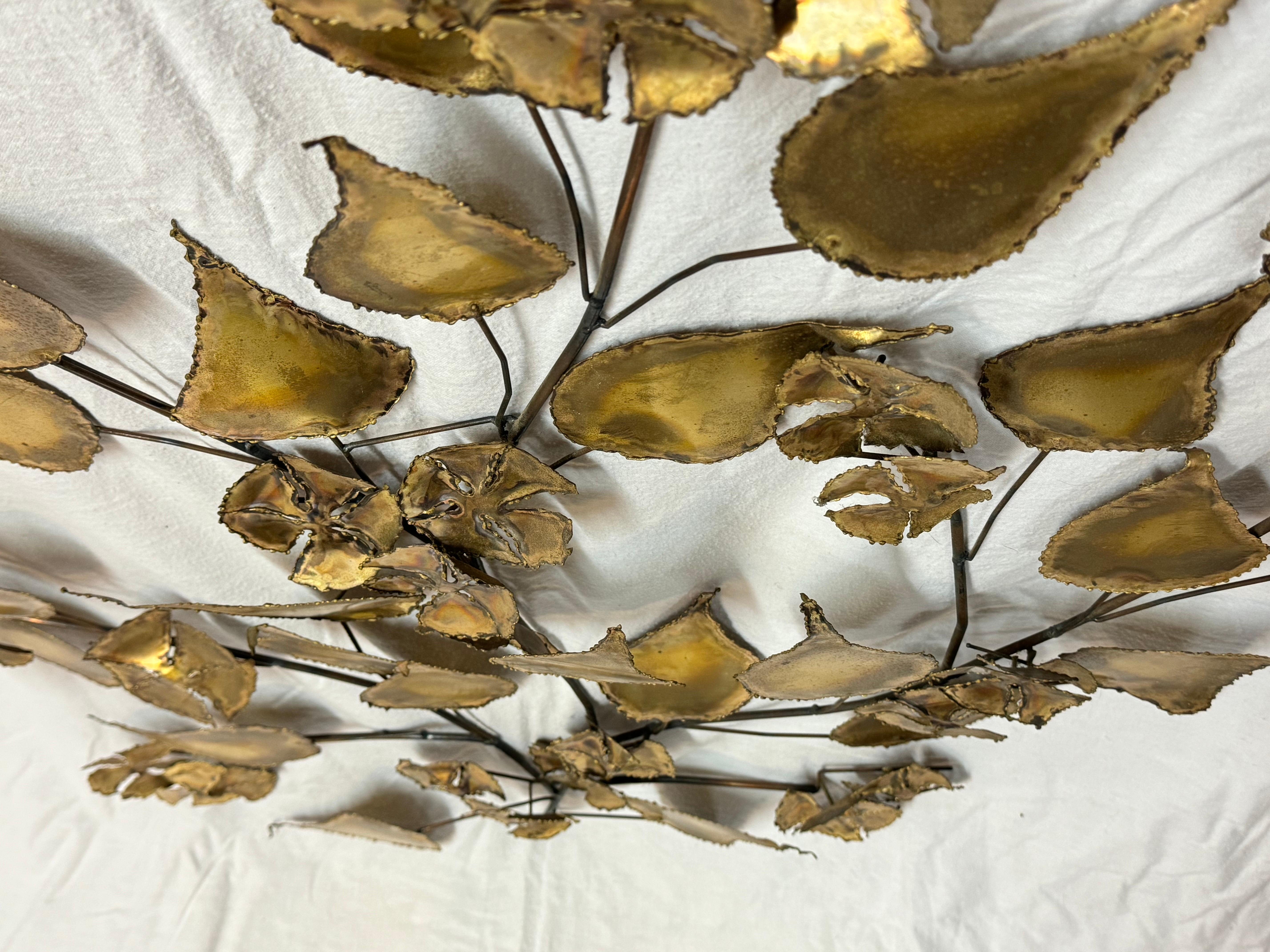Late 20th Century Floral Brutalist Gilt Wall Sculpture in the style of Curtis Jere For Sale