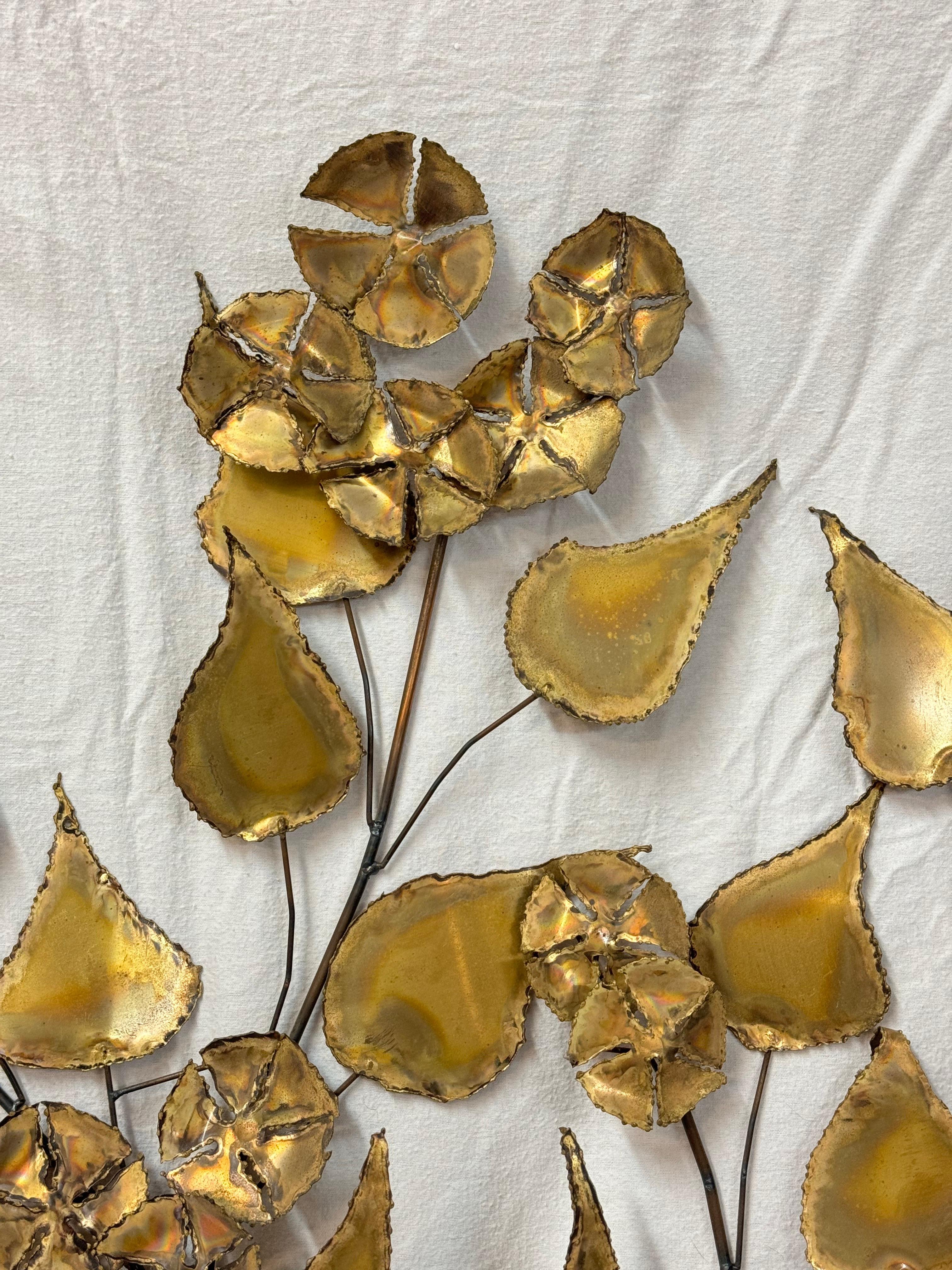 Floral Brutalist Gilt Wall Sculpture in the style of Curtis Jere For Sale 1
