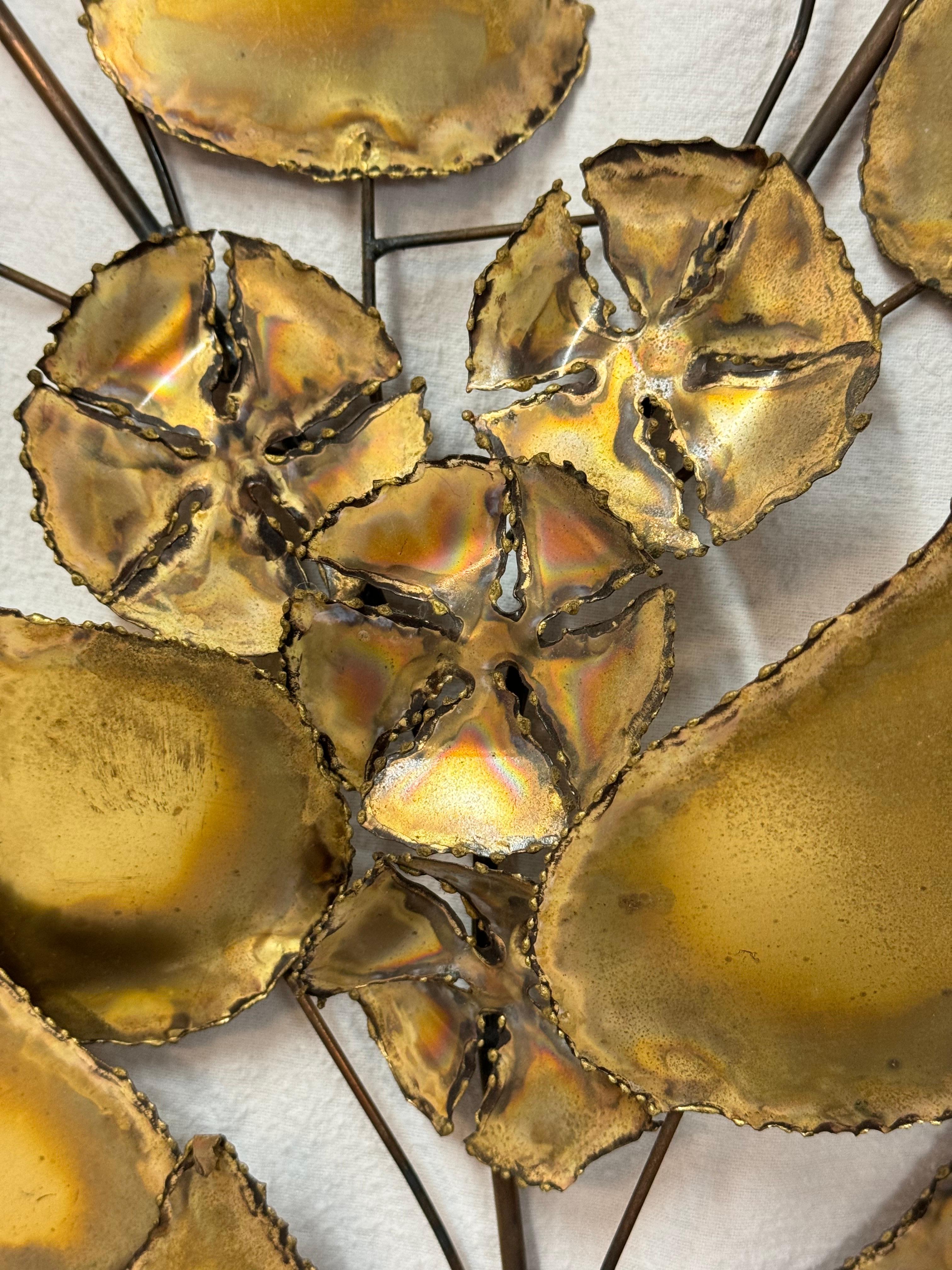 Floral Brutalist Gilt Wall Sculpture in the style of Curtis Jere For Sale 2