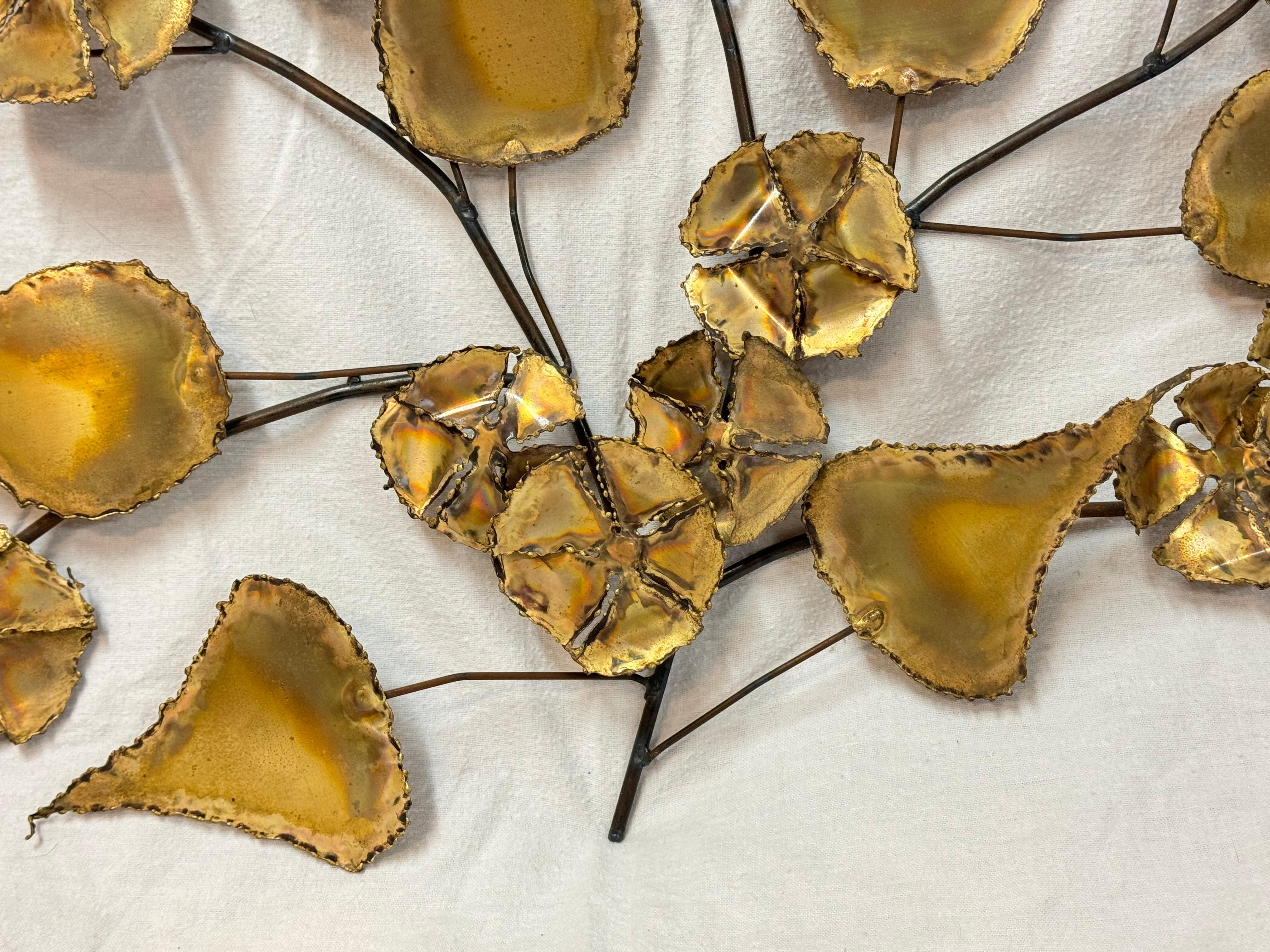 Floral Brutalist Gilt Wall Sculpture in the style of Curtis Jere For Sale 3