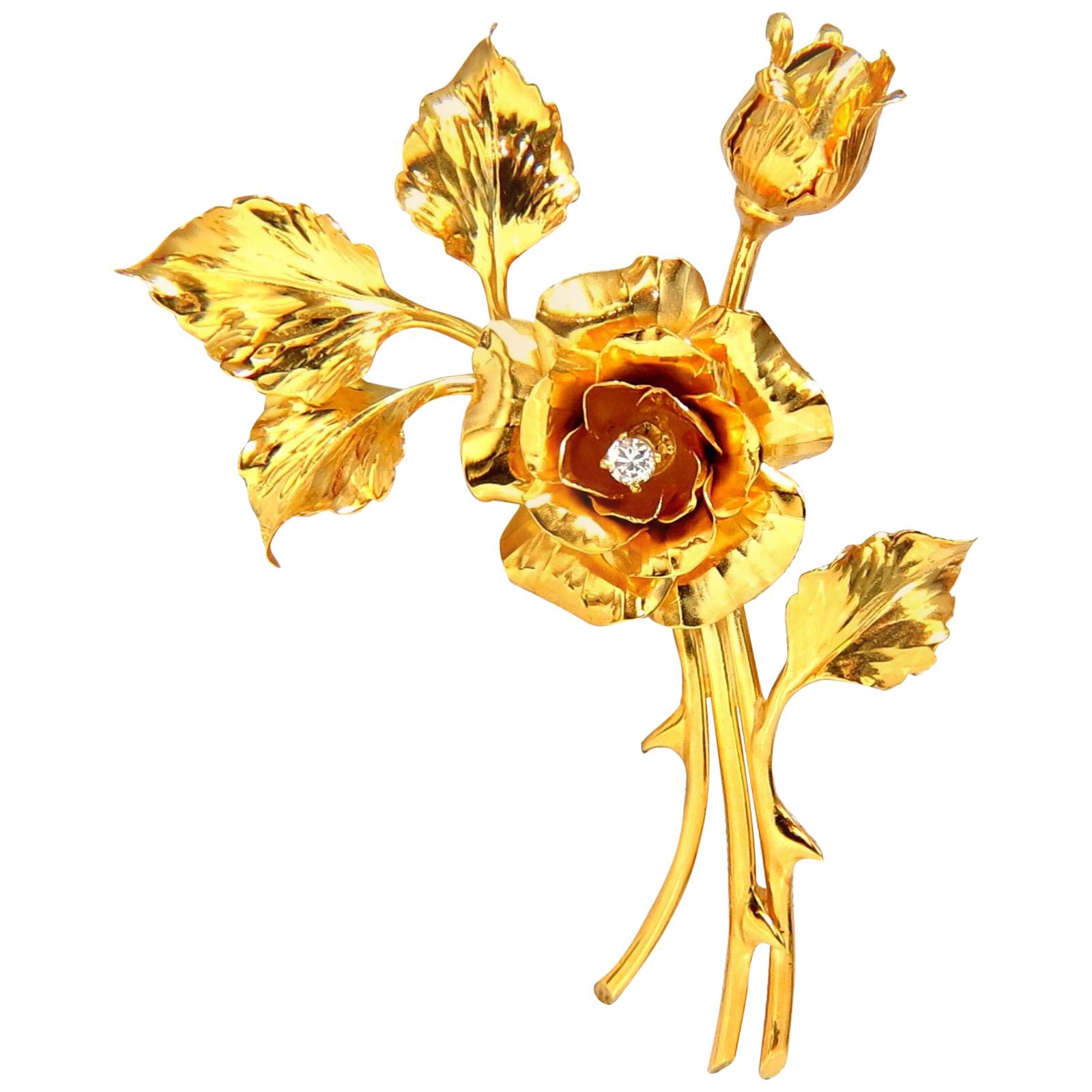 Floral Bundle Still Life Roses Brooch Pin 14 Karat For Sale