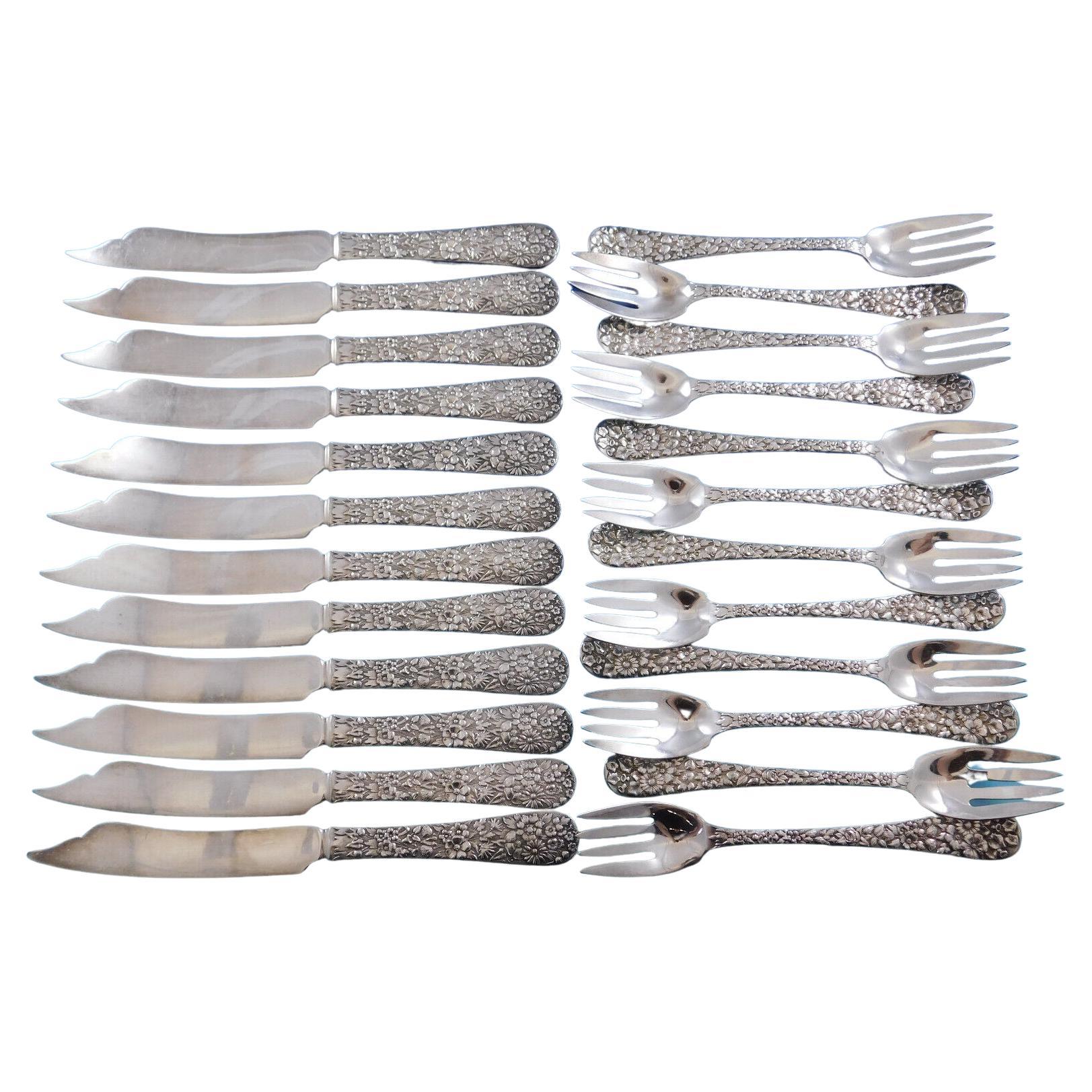 Floral by Tiffany & Co. Silverplate Individual Fish Set 24 Pieces Antique, c1884 For Sale