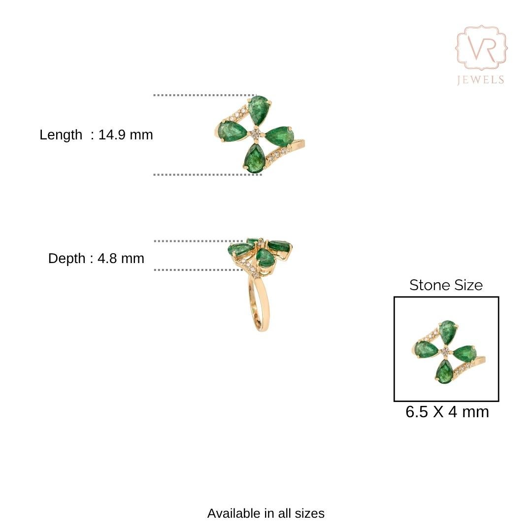 En venta: Anillo de Cóctel Bypass Floral de Oro Amarillo de 14 K con Esmeralda y Diamante de 1,57 qt  11