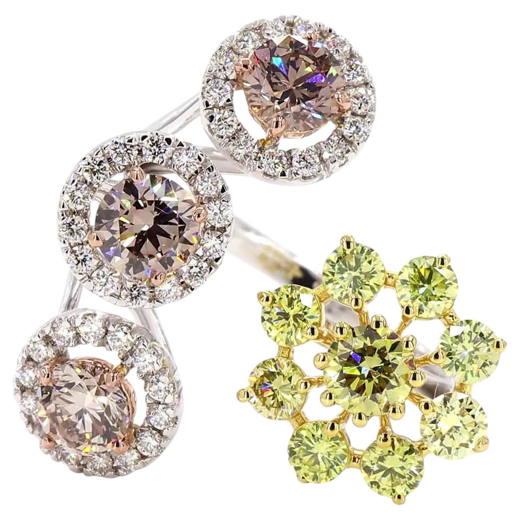 Floral Bypass Fancy Color Natural Diamond Ring in 18k Solid Gold (Certified)