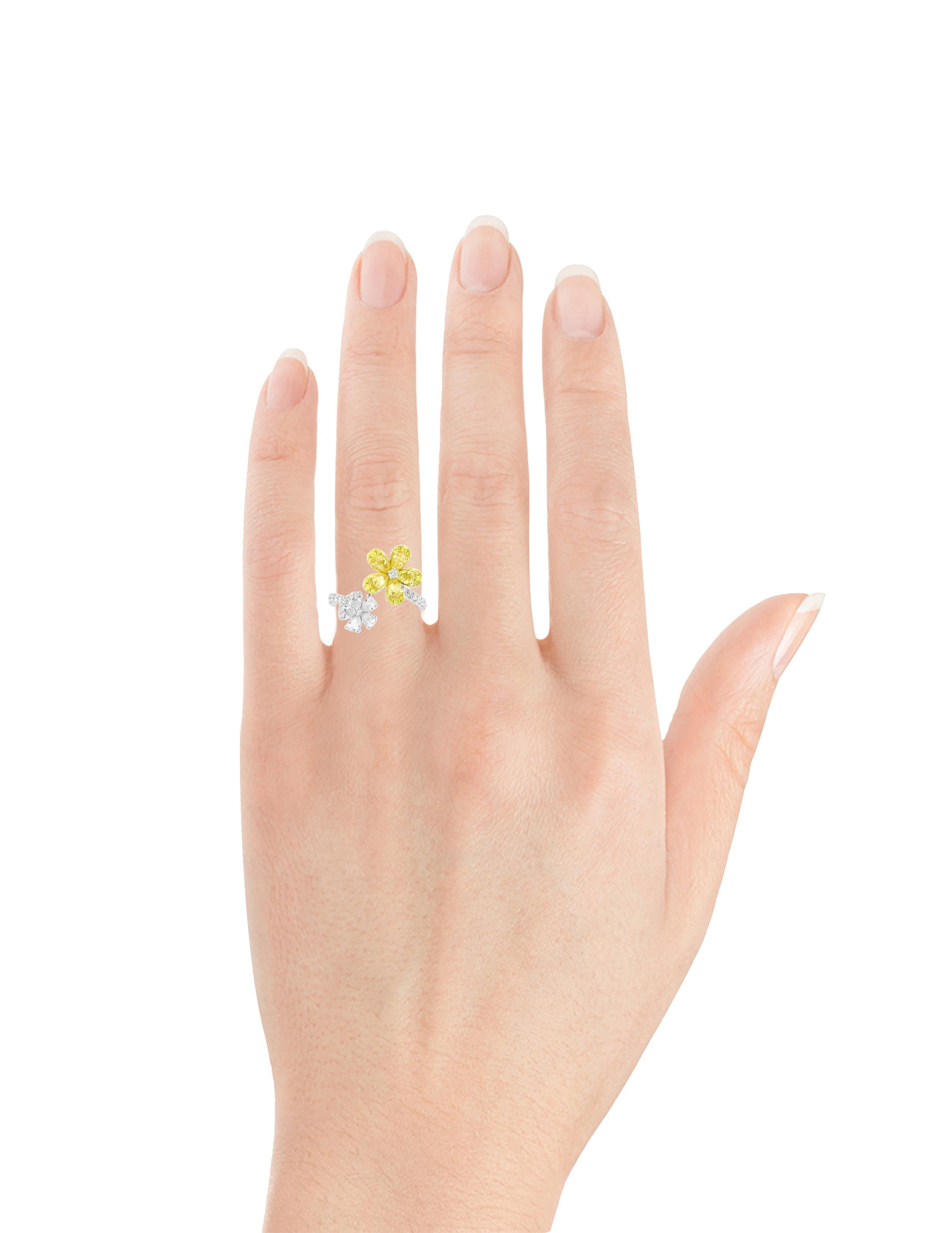 Women's Floral Bypass Natural Yellow Diamond Ring For Sale
