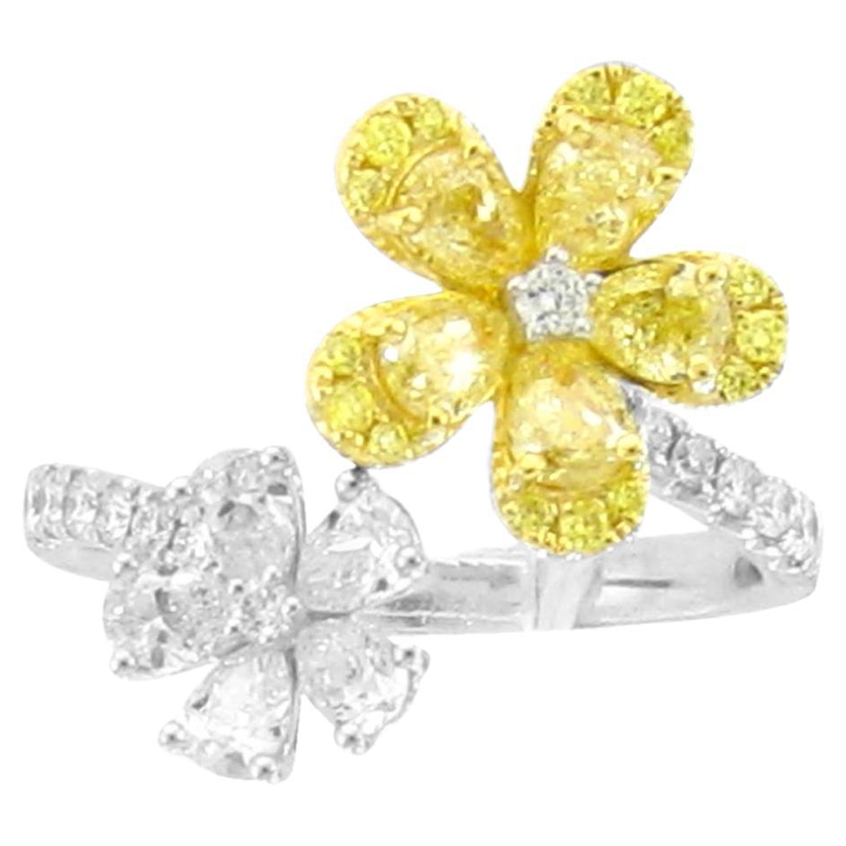 Floral Bypass Natural Yellow Diamond Ring For Sale